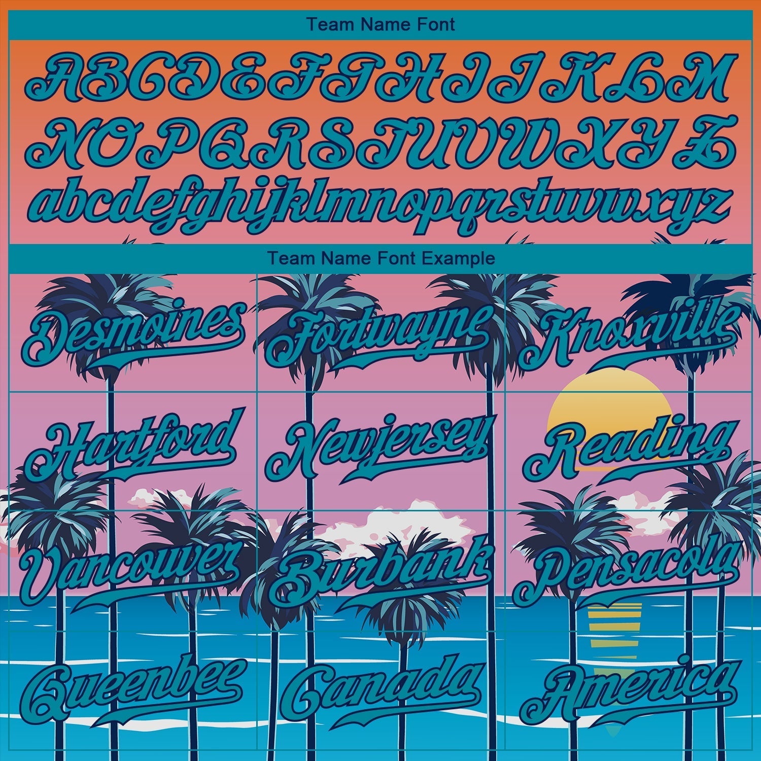 Custom Orange Teal-Navy 3D Pattern Design Sun Beach Hawaii Palm Trees Authentic Baseball Jersey baseball jersey product view 5