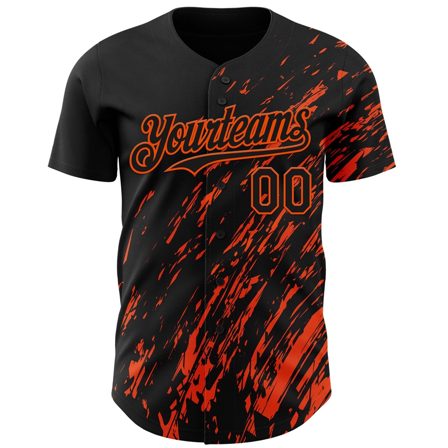 Custom Black Orange Paint Stroke Grunge Streak Authentic Baseball Jersey baseball jersey product view 2