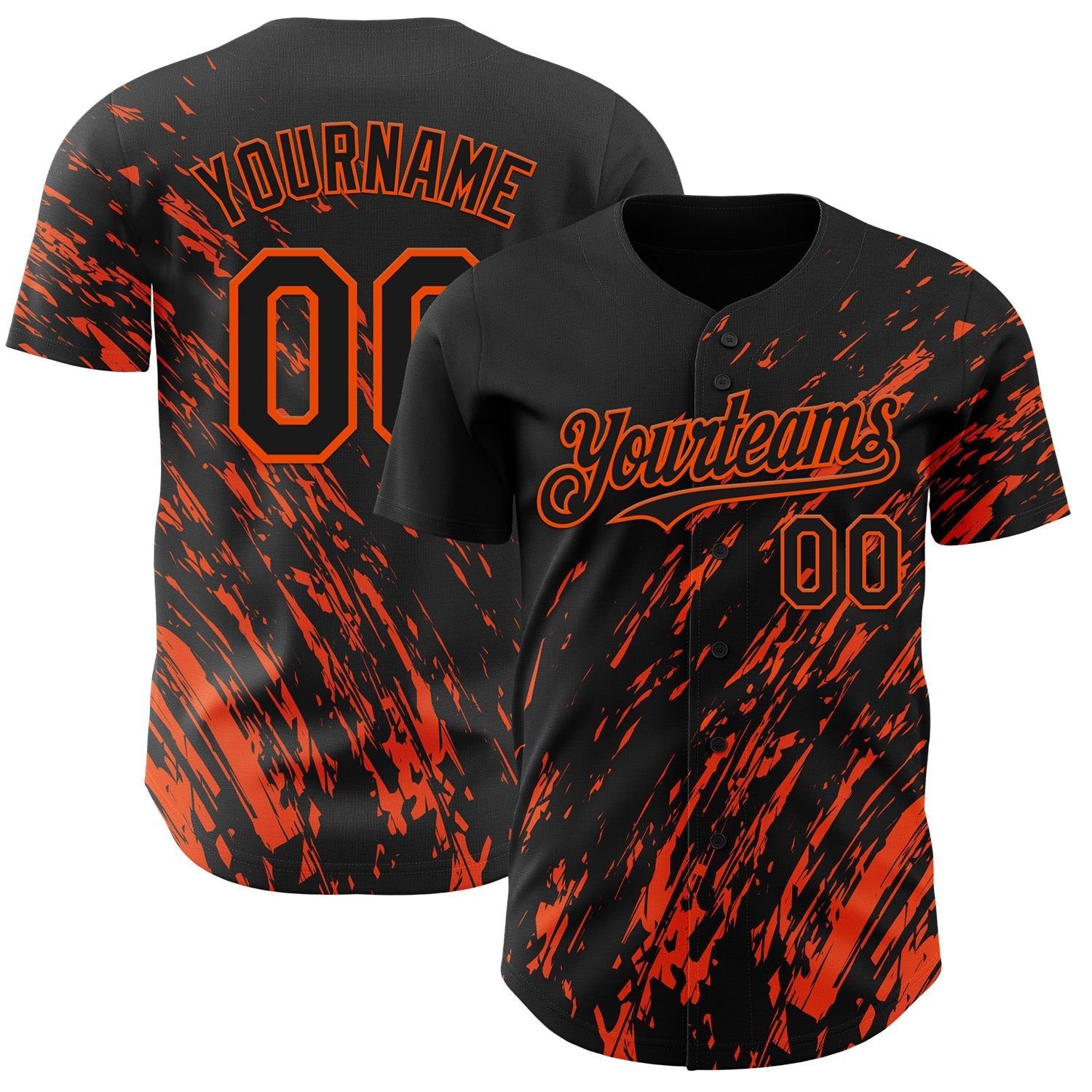 Custom Black Orange Paint Stroke Grunge Streak Authentic Baseball Jersey baseball jersey product view 1