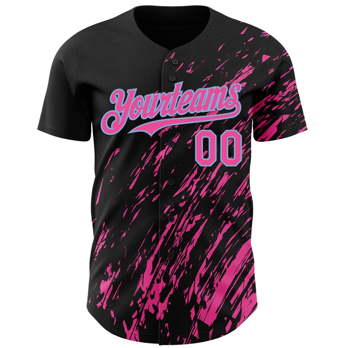 Custom Black Pink-Light Blue Paint Stroke Grunge Streak Authentic Baseball Jersey baseball jersey product view 2