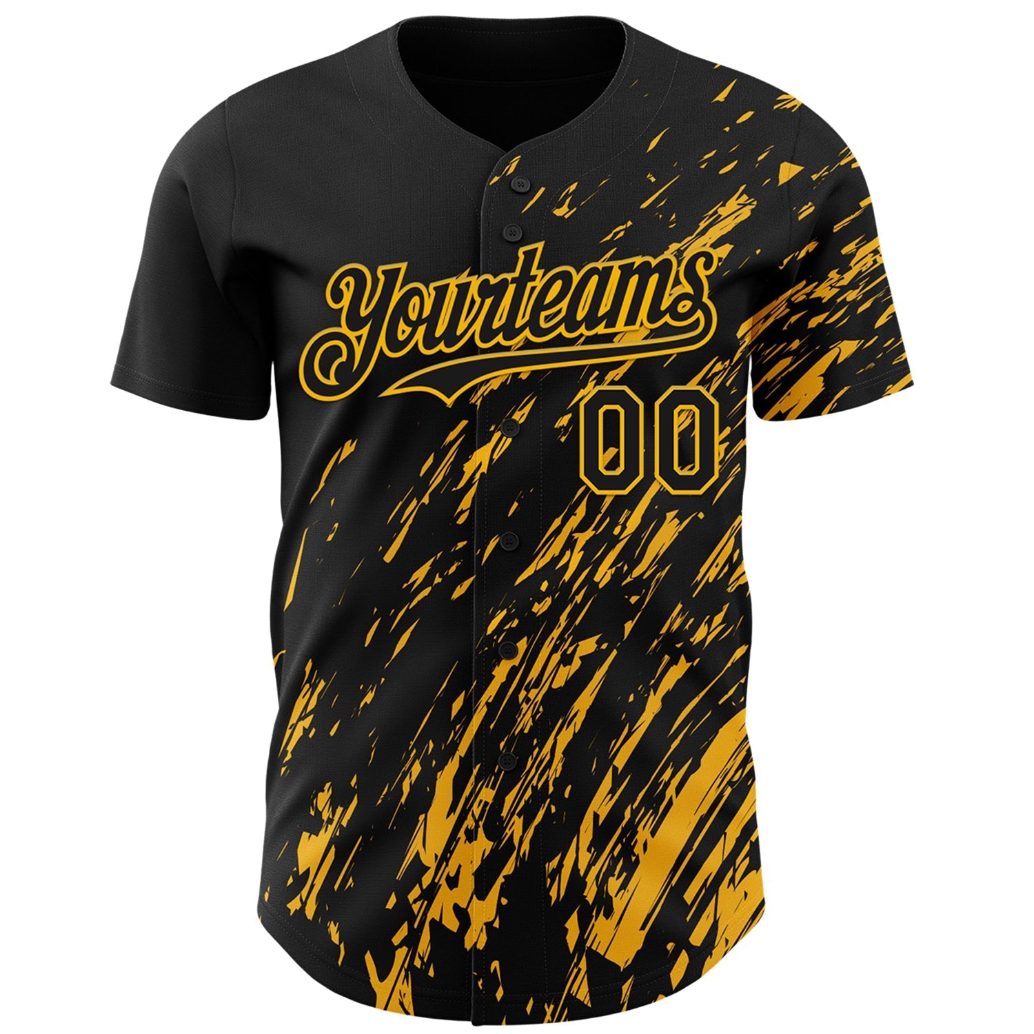 Custom Black Gold Paint Stroke Grunge Streak Authentic Baseball Jersey baseball jersey product view 2