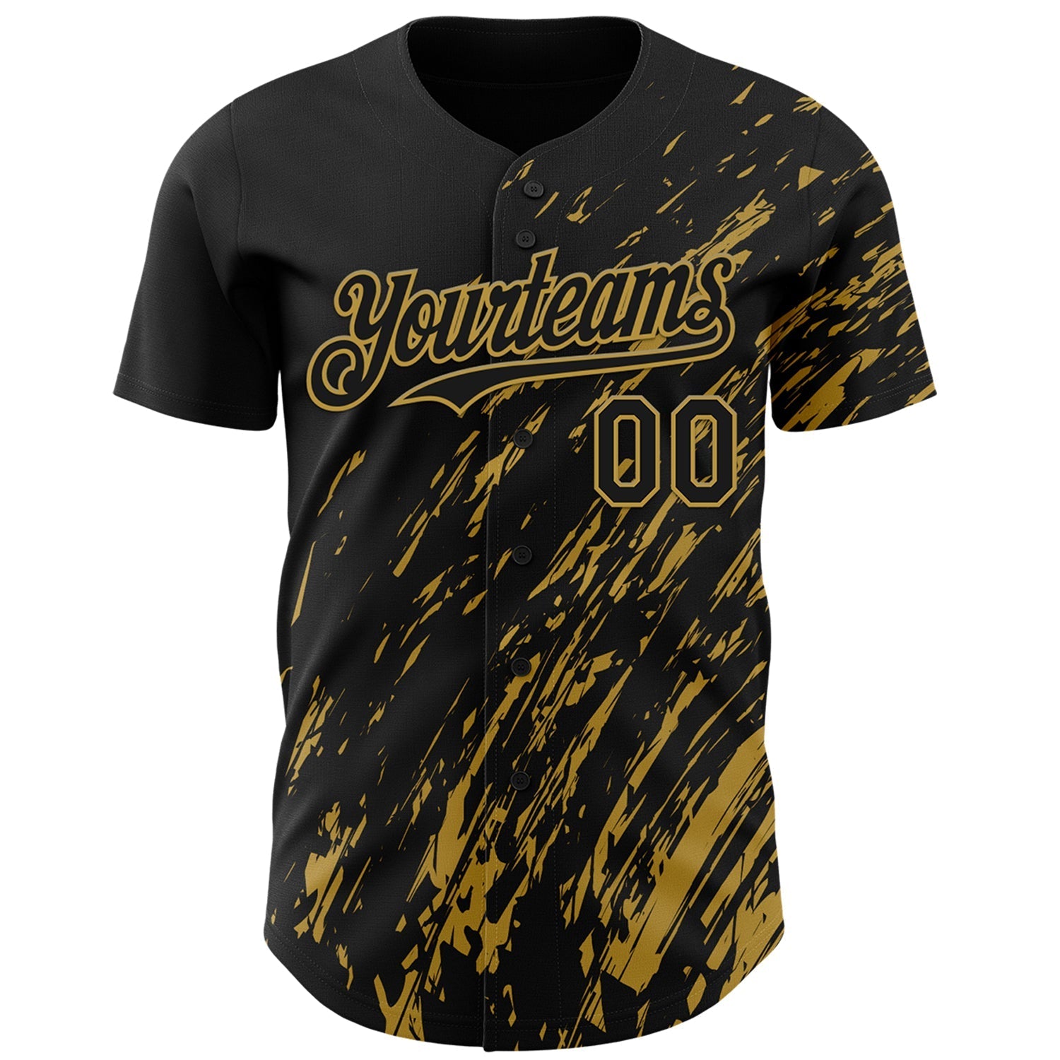Custom Black Old Gold Paint Stroke Grunge Streak Authentic Baseball Jersey baseball jersey product view 2