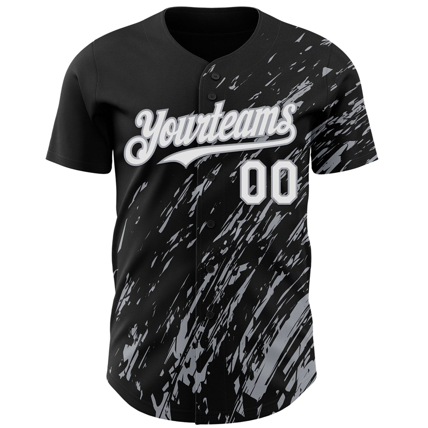 Custom Black White-Gray Paint Stroke Grunge Streak Authentic Baseball Jersey baseball jersey product view 2