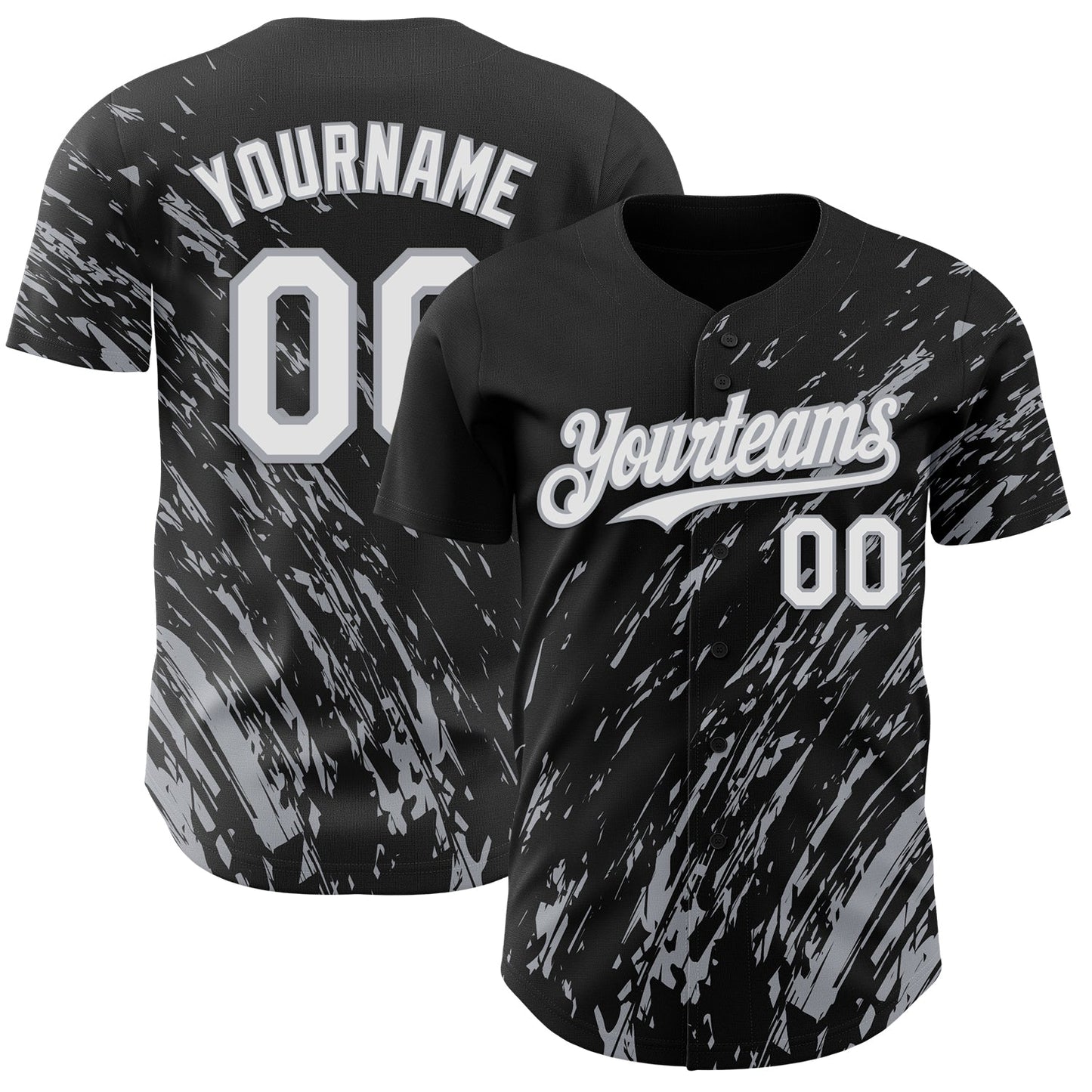 Custom Black White-Gray Paint Stroke Grunge Streak Authentic Baseball Jersey baseball jersey product view 1