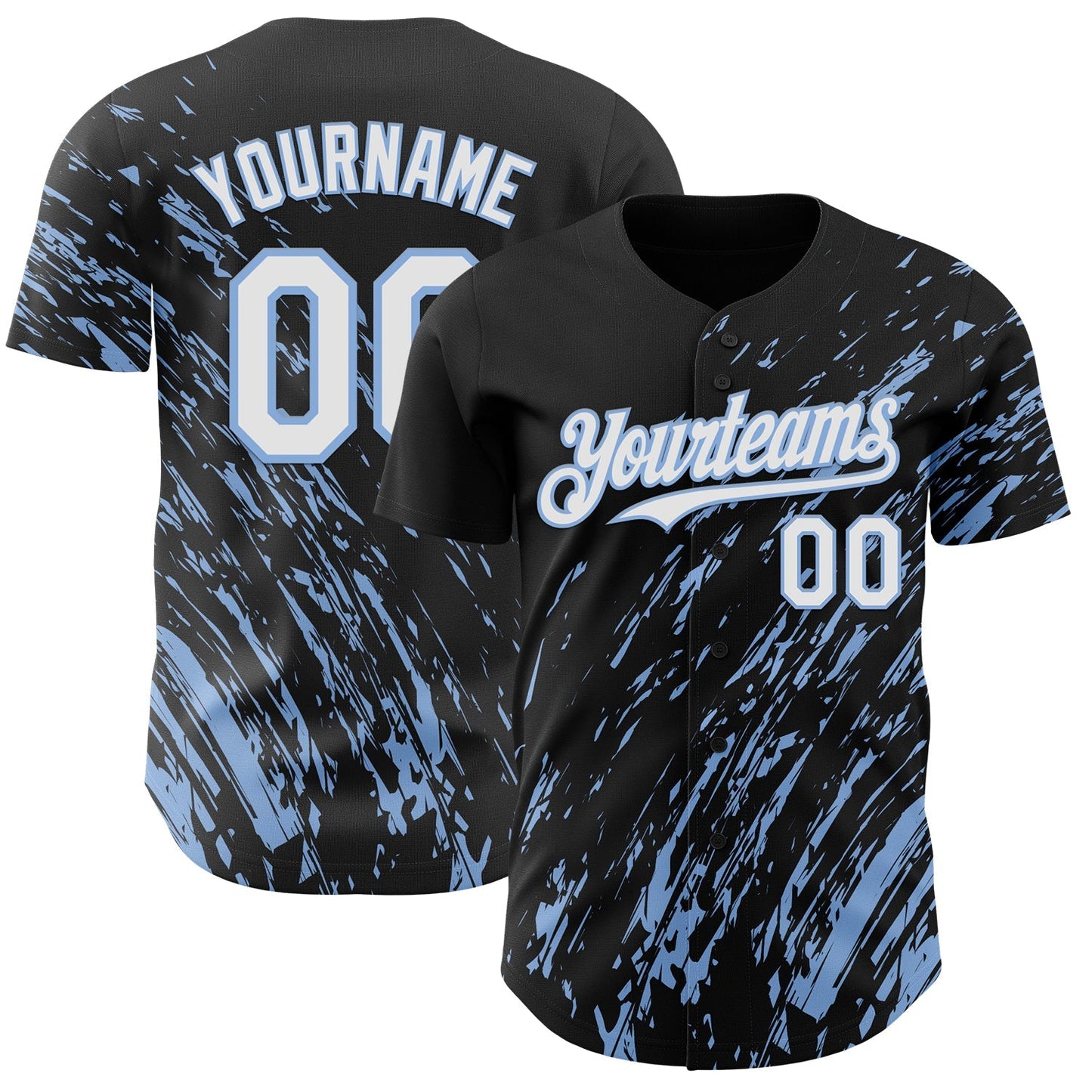 Custom Black White-Light Blue Paint Stroke Grunge Streak Authentic Baseball Jersey baseball jersey product view 1