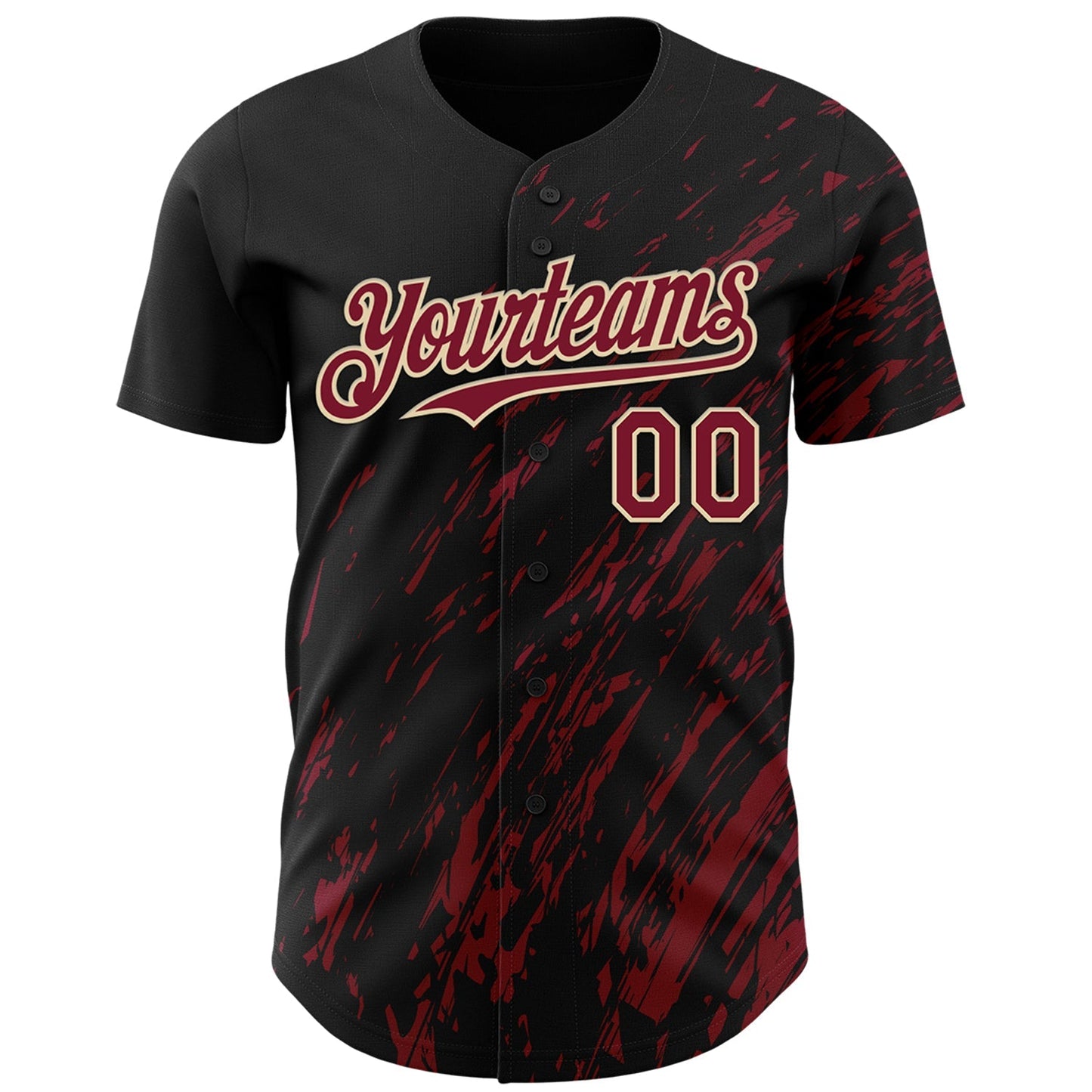 Custom Black Crimson-Cream Paint Stroke Grunge Streak Authentic Baseball Jersey baseball jersey product view 2