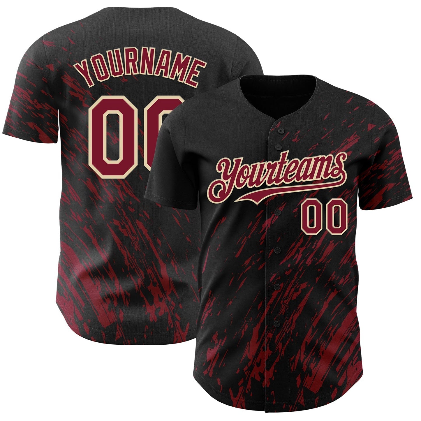 Custom Black Crimson-Cream Paint Stroke Grunge Streak Authentic Baseball Jersey baseball jersey product view 1