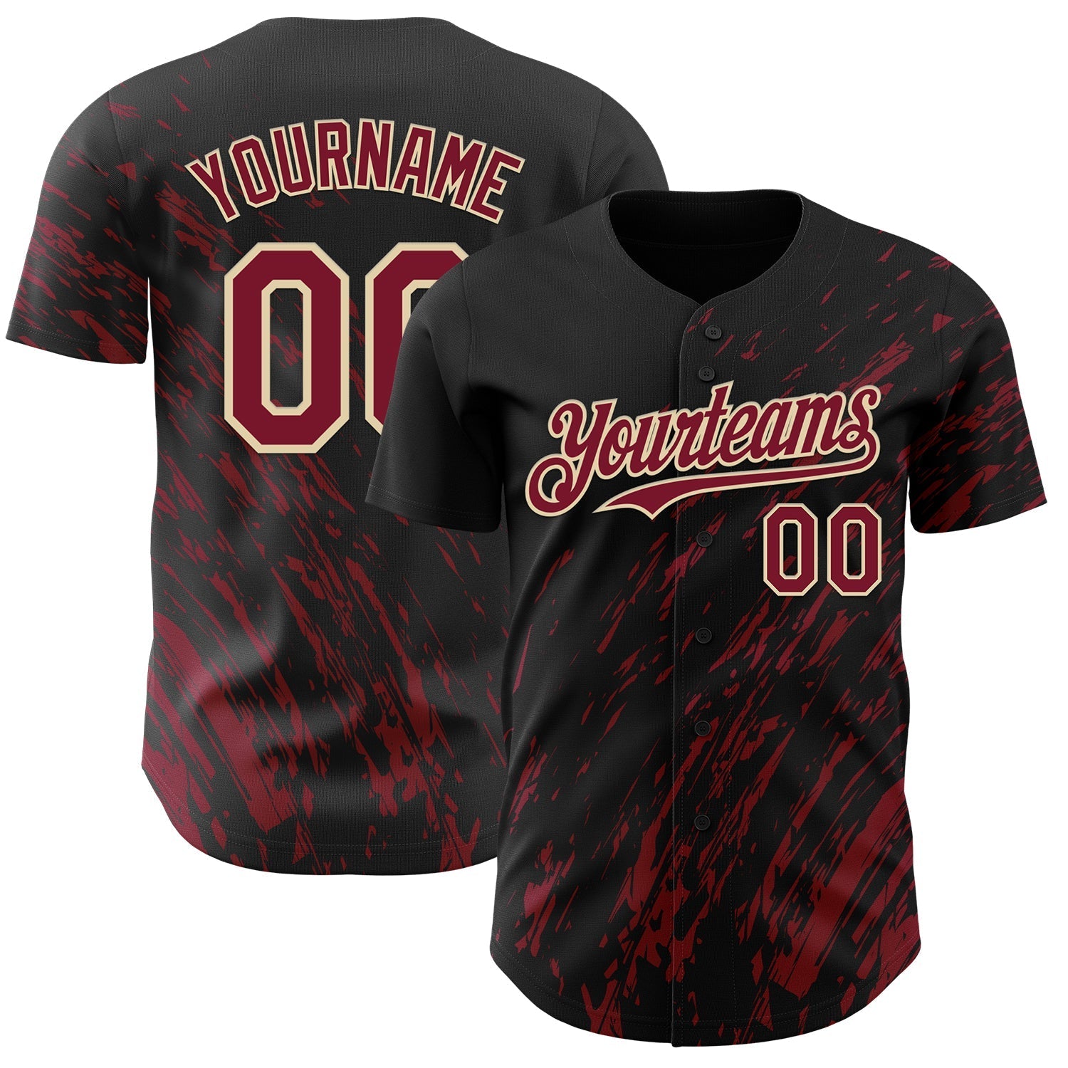Custom Black Crimson-Cream Paint Stroke Grunge Streak Authentic Baseball Jersey baseball jersey product view 1