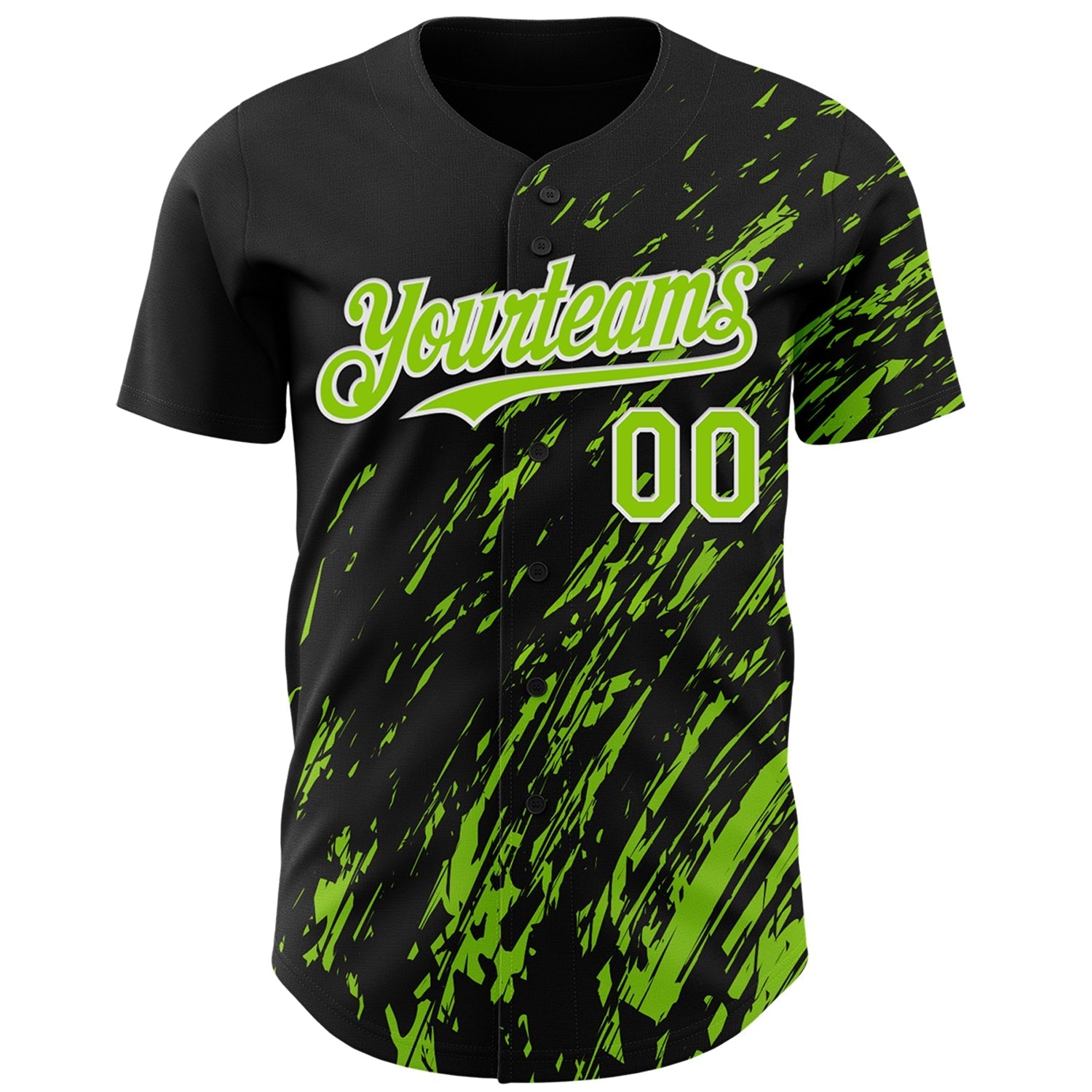 Custom Black Neon Green-White Paint Stroke Grunge Streak Authentic Baseball Jersey baseball jersey product view 2