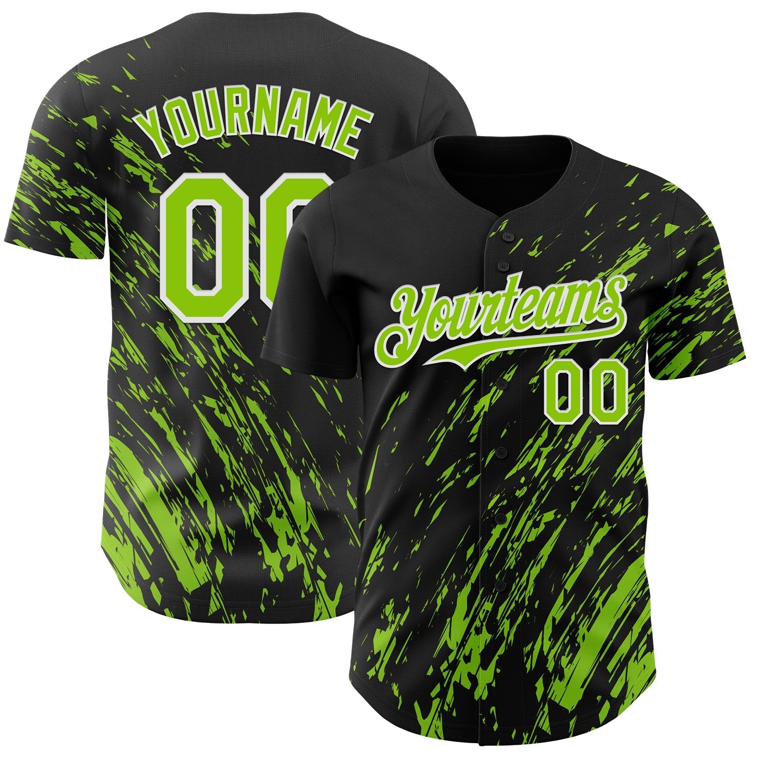 Custom Black Neon Green-White Paint Stroke Grunge Streak Authentic Baseball Jersey baseball jersey product view 1