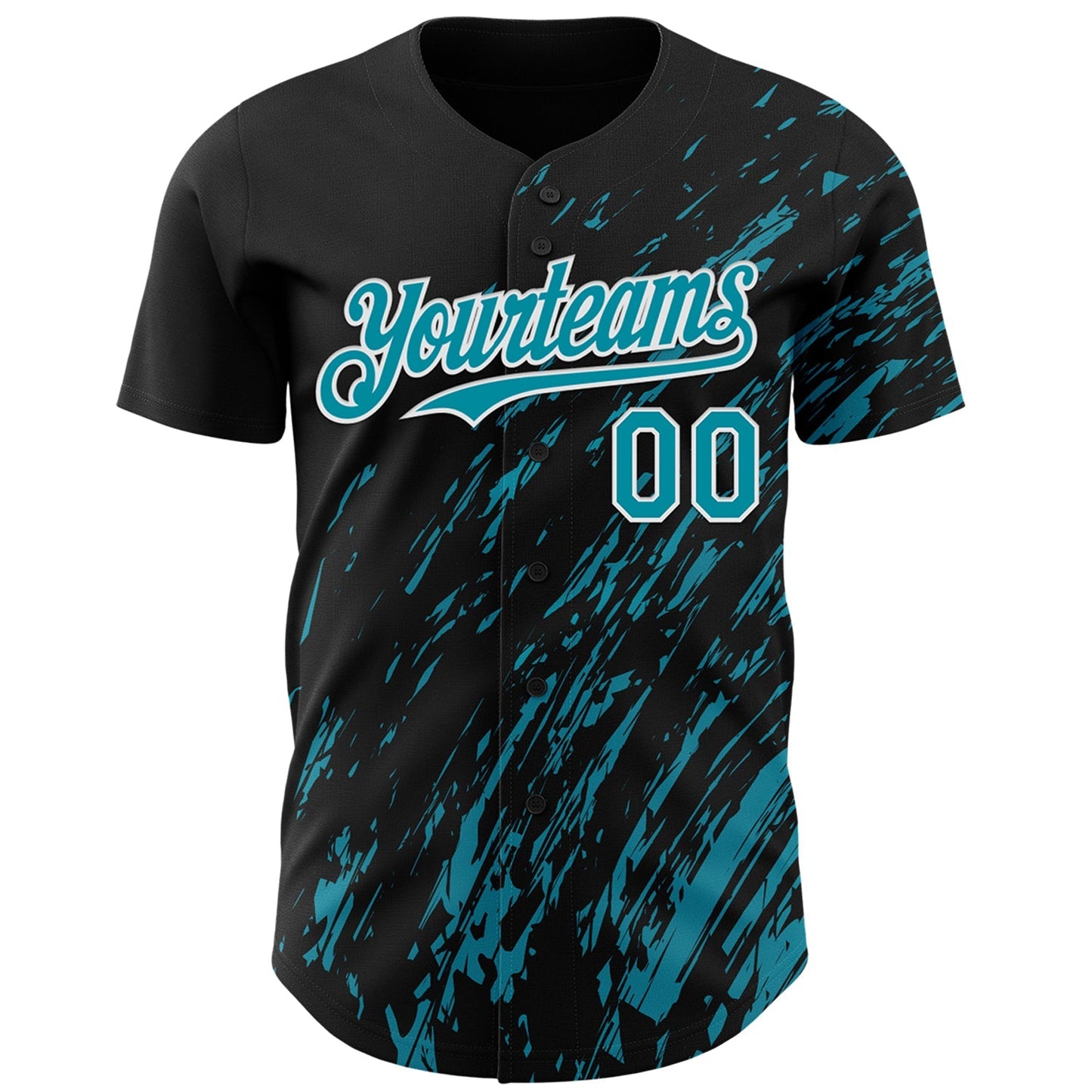 Custom Black Teal-White Paint Stroke Grunge Streak Authentic Baseball Jersey baseball jersey product view 2