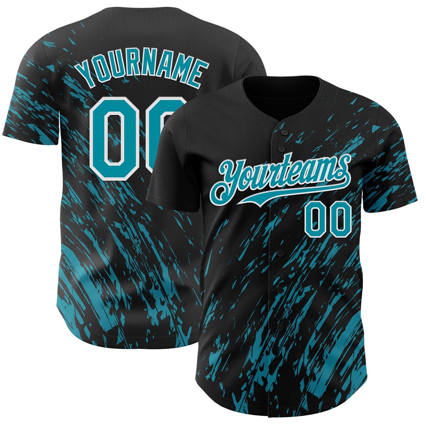 Custom Black Teal-White Paint Stroke Grunge Streak Authentic Baseball Jersey baseball jersey product view 1