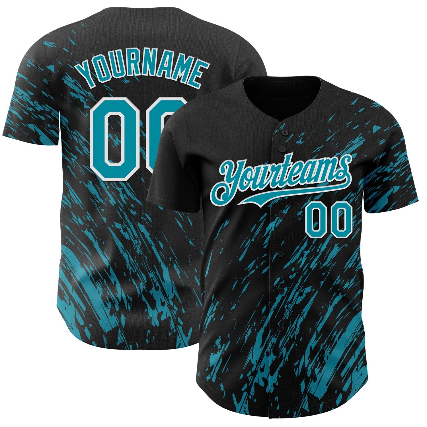 Custom Black Teal-White Paint Stroke Grunge Streak Authentic Baseball Jersey baseball jersey product view 1