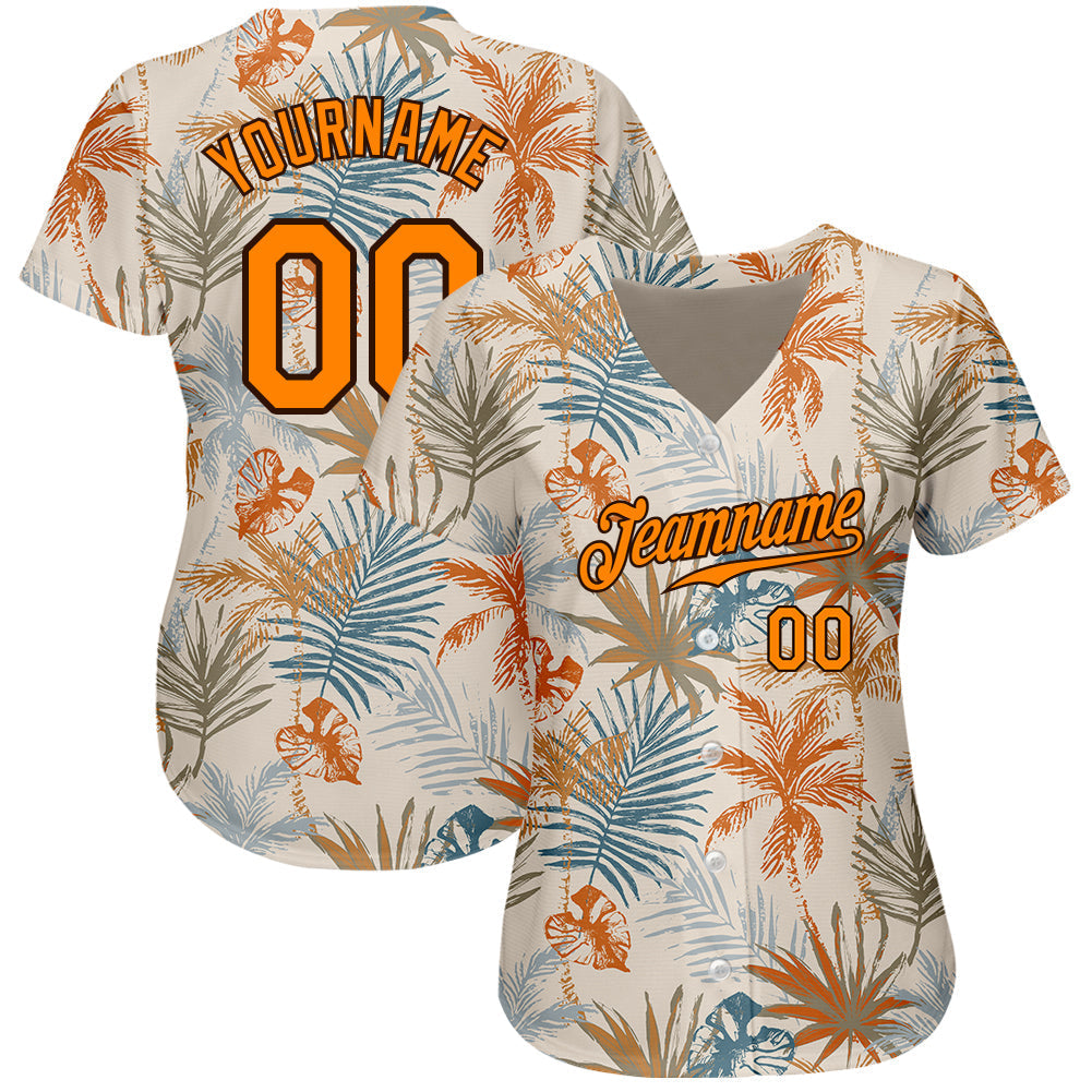 Custom Cream Bay Orange-Brown 3D Pattern Design Hawaii Palm Leaves Authentic Baseball Jersey baseball jersey product view 2
