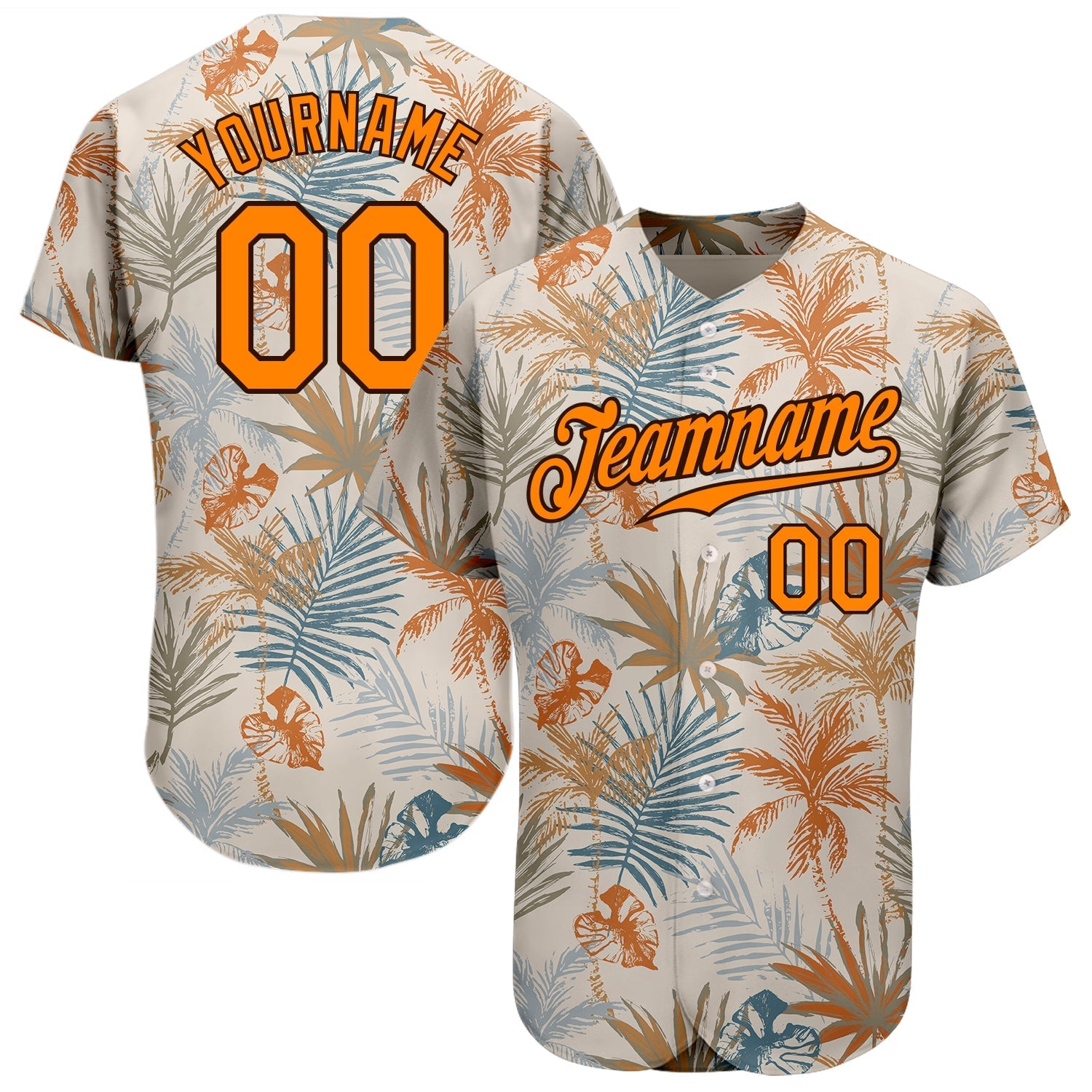 Custom Cream Bay Orange-Brown 3D Pattern Design Hawaii Palm Leaves Authentic Baseball Jersey baseball jersey product view 1