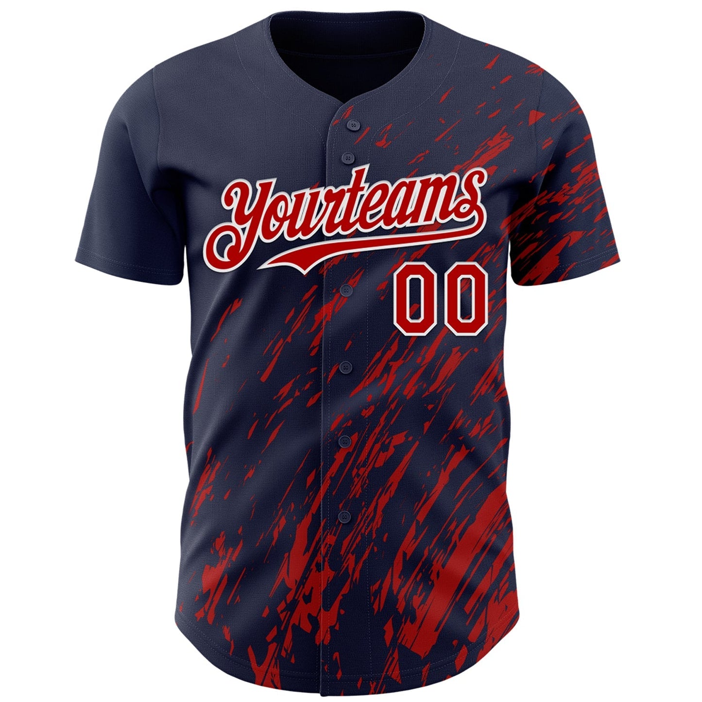 Custom Navy Red-White Paint Stroke Grunge Streak Authentic Baseball Jersey baseball jersey product view 2