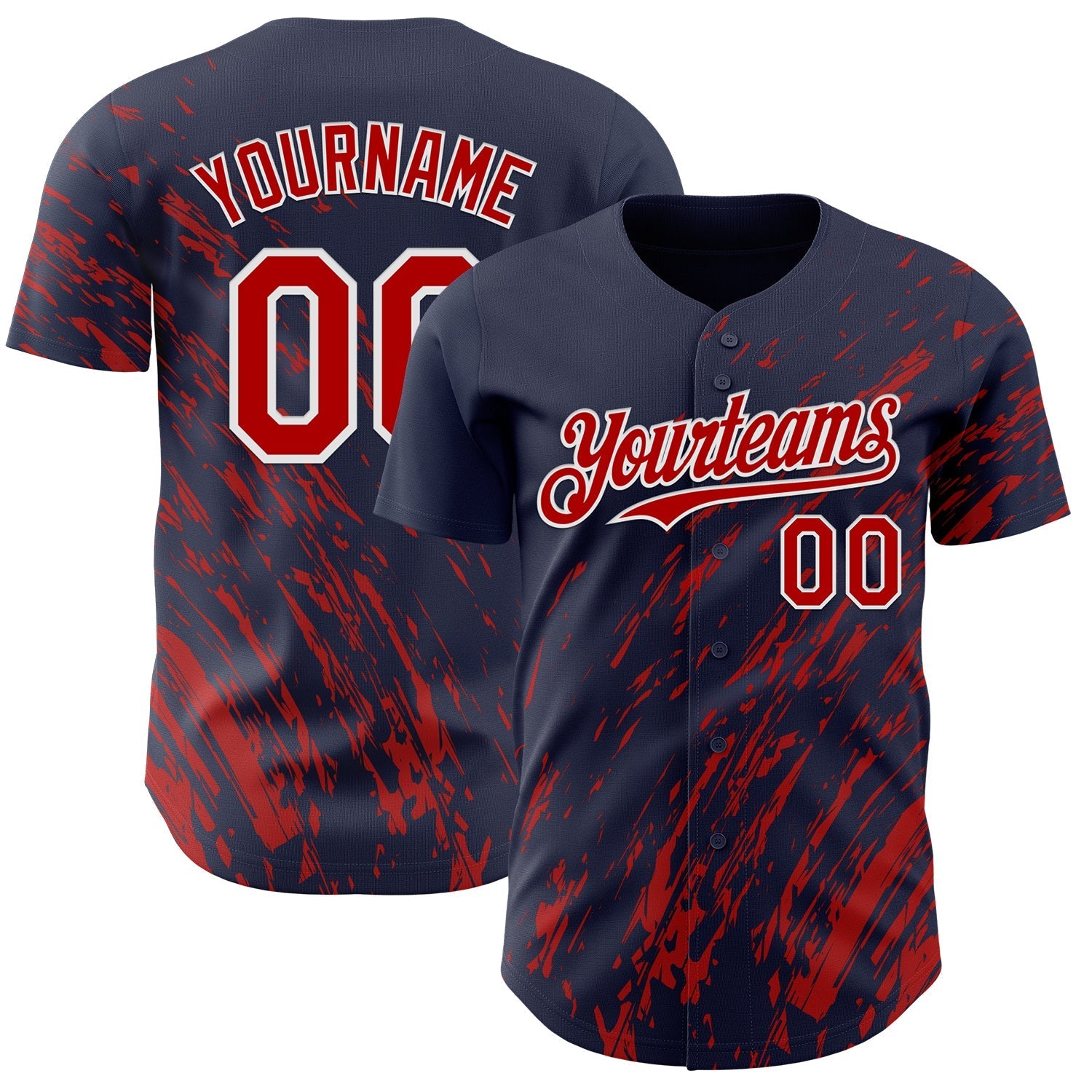 Custom Navy Red-White Paint Stroke Grunge Streak Authentic Baseball Jersey baseball jersey product view 1
