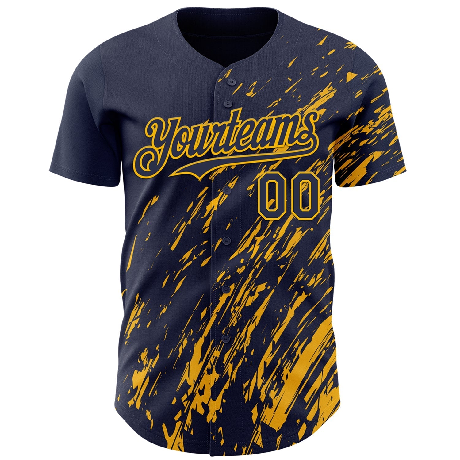 Custom Navy Gold Paint Stroke Grunge Streak Authentic Baseball Jersey baseball jersey product view 2