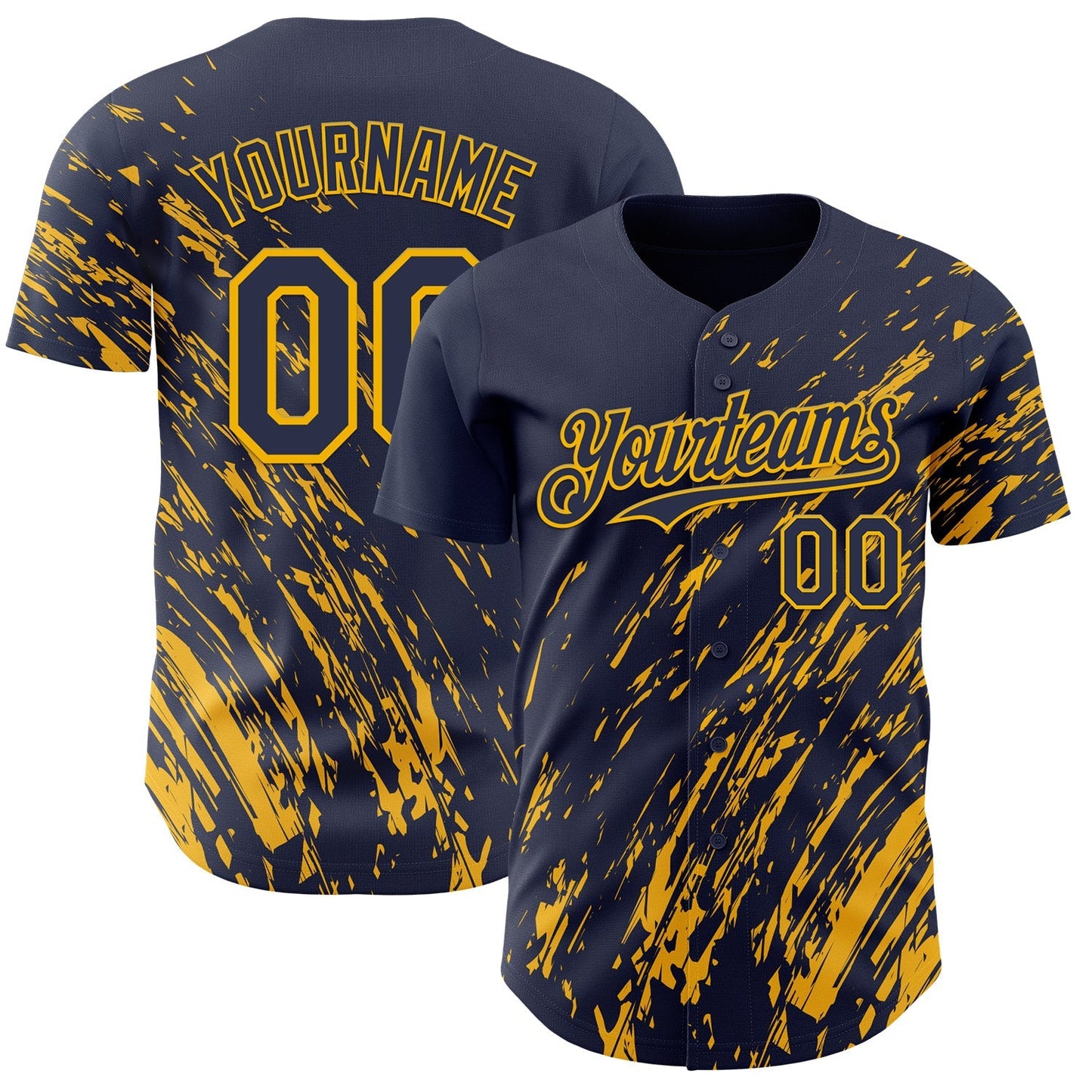 Custom Navy Gold Paint Stroke Grunge Streak Authentic Baseball Jersey baseball jersey product view 1