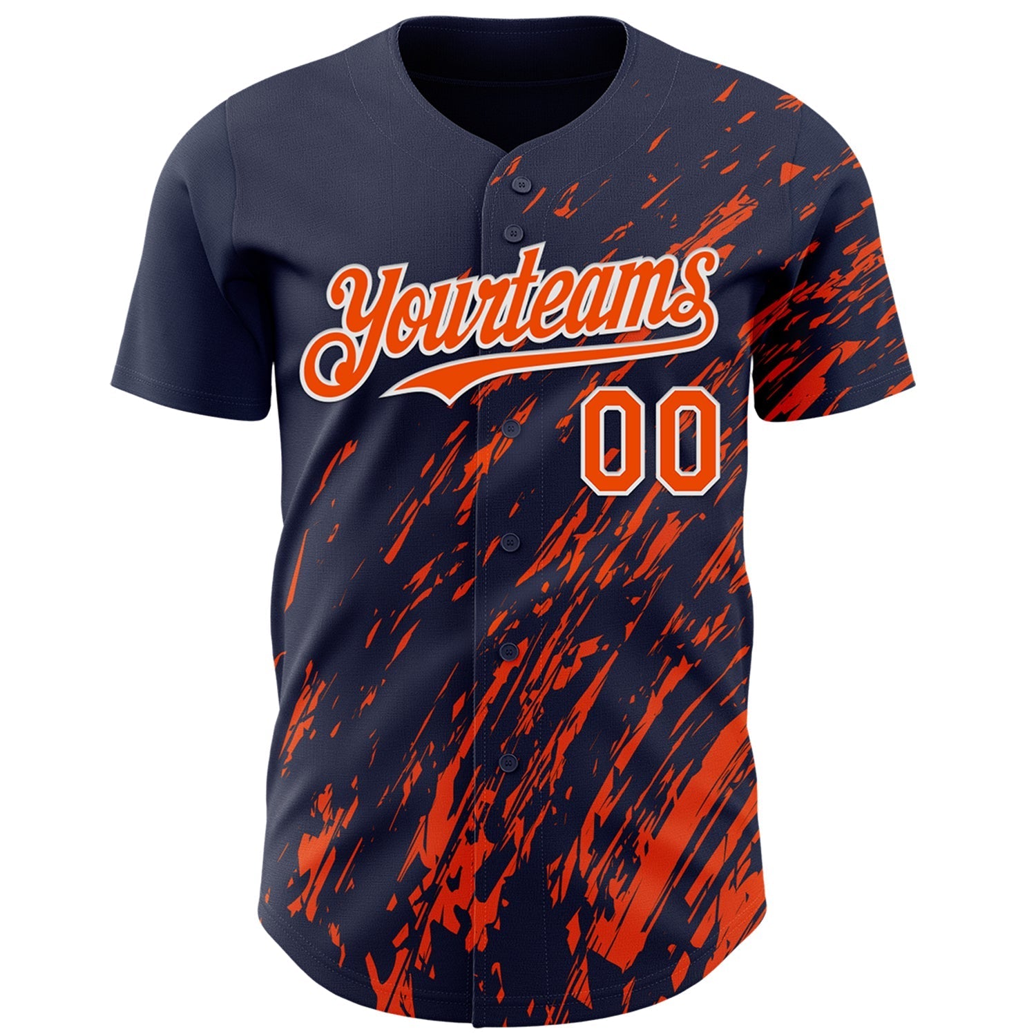 Custom Navy Orange-White Paint Stroke Grunge Streak Authentic Baseball Jersey baseball jersey product view 2