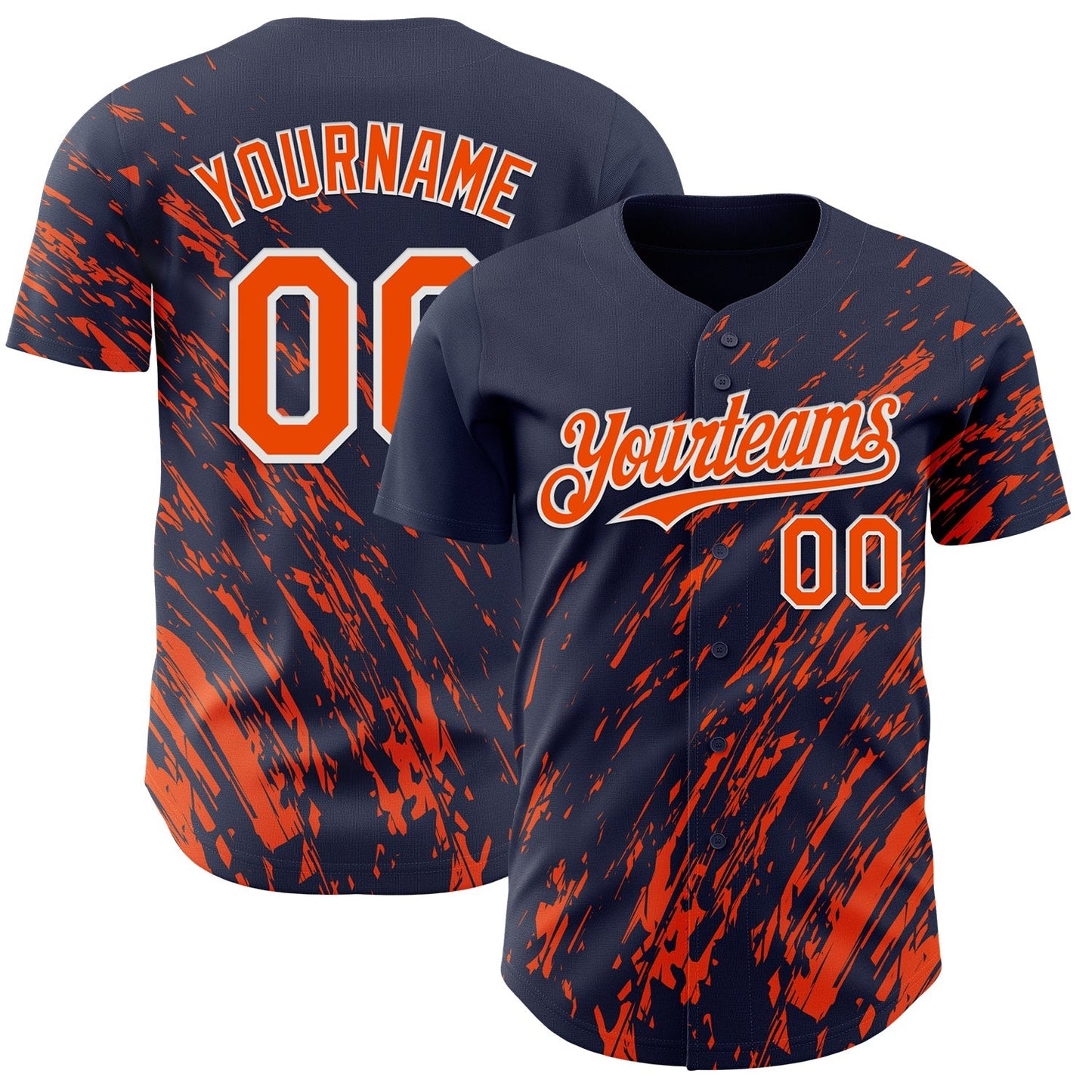 Custom Navy Orange-White Paint Stroke Grunge Streak Authentic Baseball Jersey baseball jersey product view 1