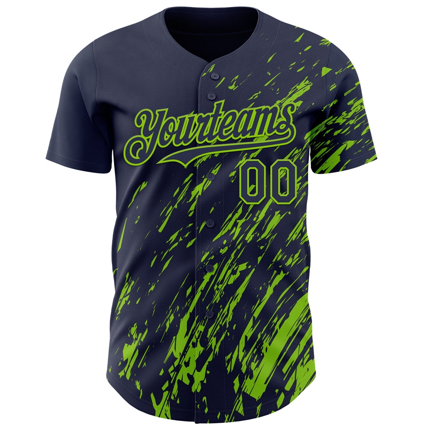 Custom Navy Neon Green Paint Stroke Grunge Streak Authentic Baseball Jersey baseball jersey product view 2