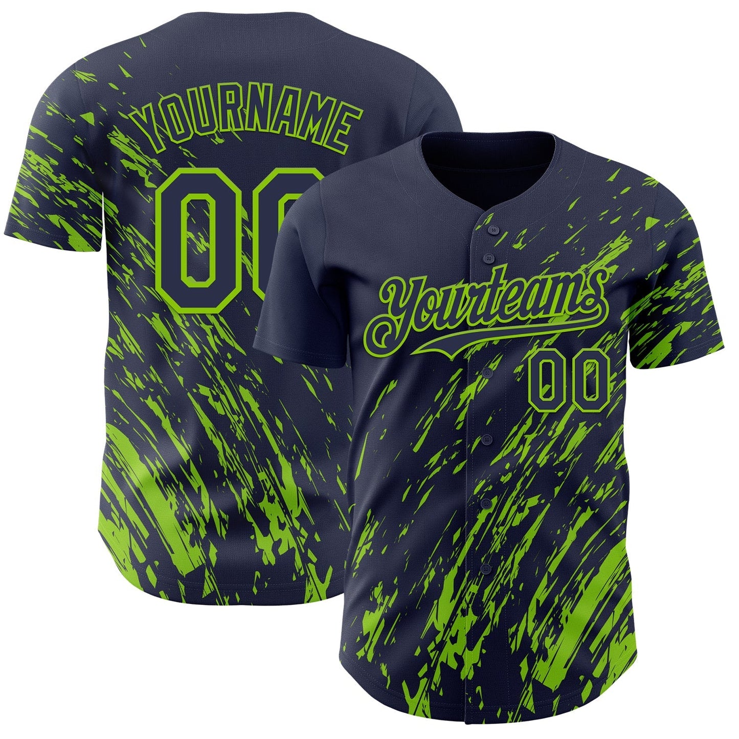 Custom Navy Neon Green Paint Stroke Grunge Streak Authentic Baseball Jersey baseball jersey product view 1