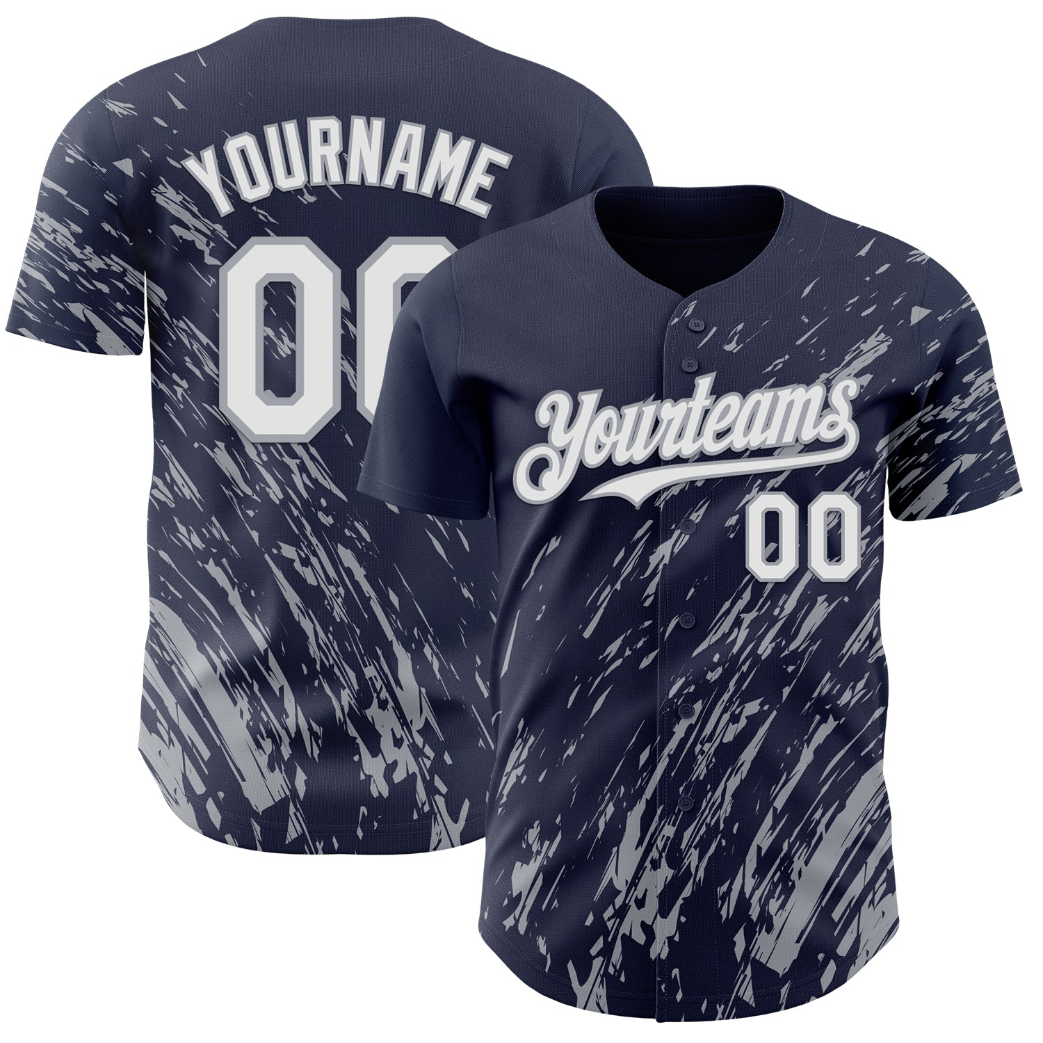 Custom Navy White-Gray Paint Stroke Grunge Streak Authentic Baseball Jersey baseball jersey product view 1