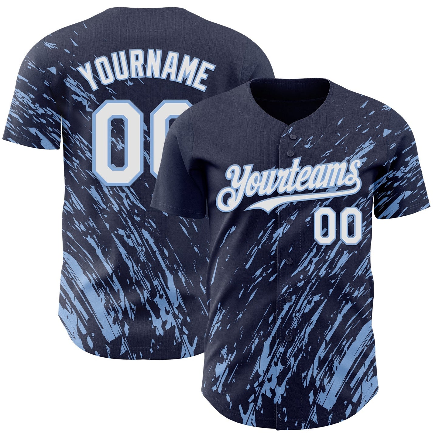Custom Navy White-Light Blue Paint Stroke Grunge Streak Authentic Baseball Jersey baseball jersey product view 1