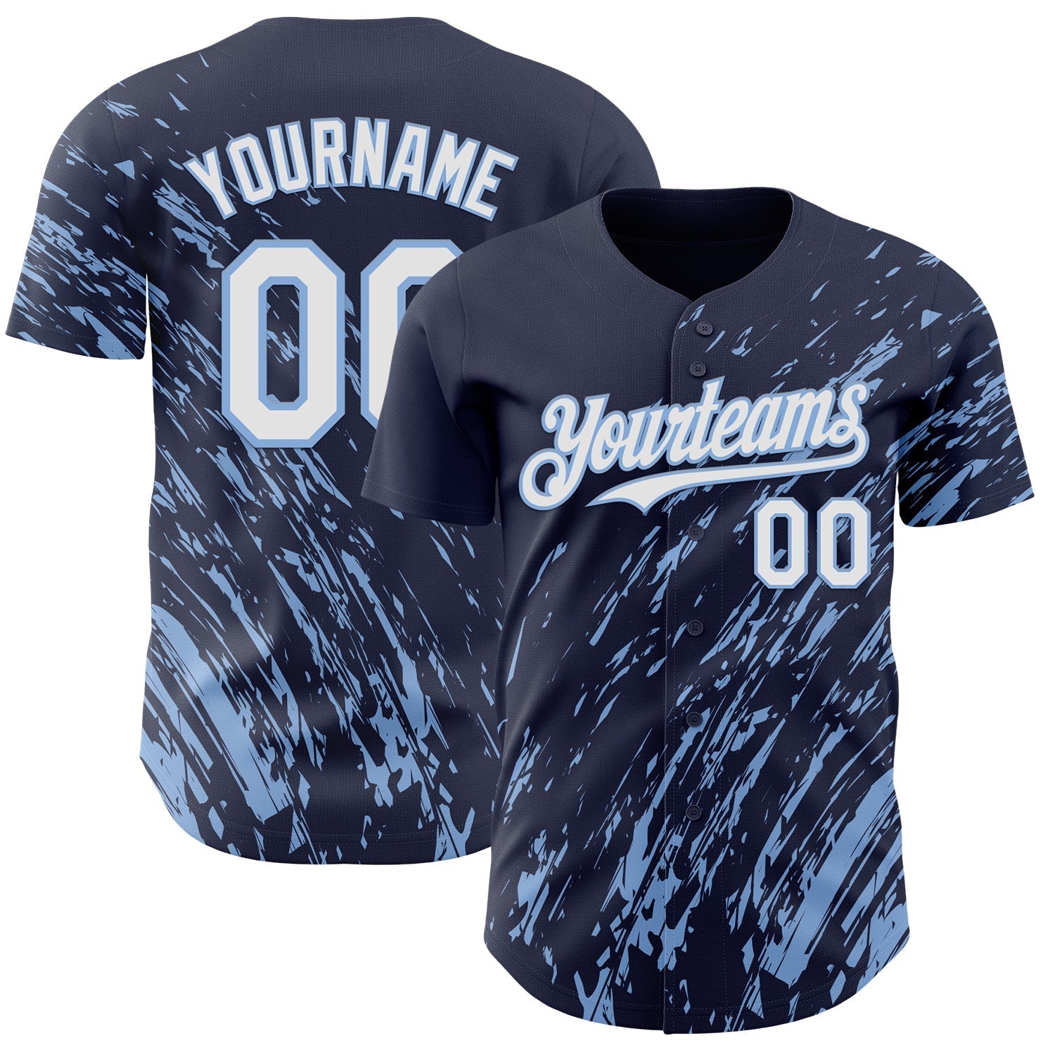 Custom Navy White-Light Blue Paint Stroke Grunge Streak Authentic Baseball Jersey baseball jersey product view 1