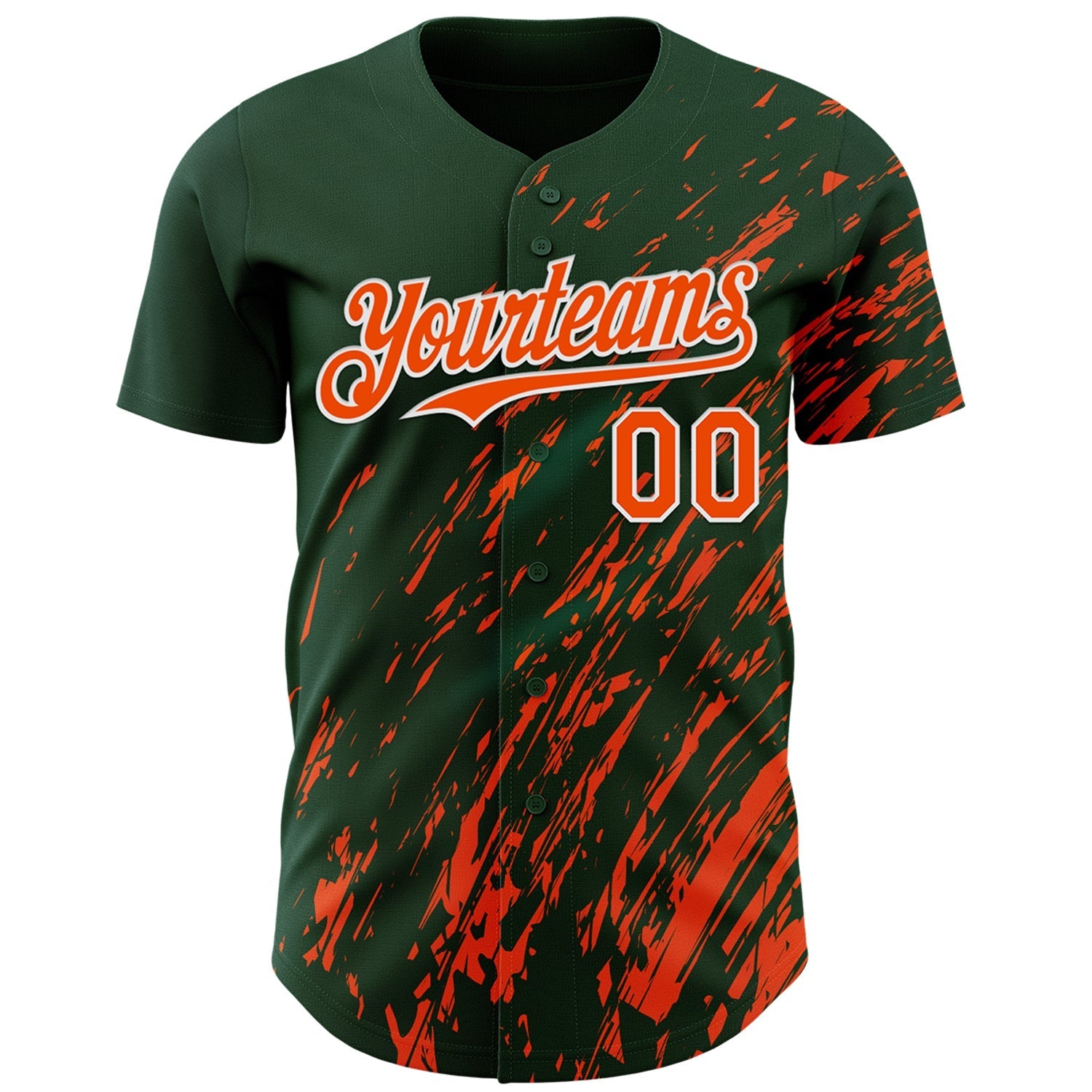 Custom Green Orange-White Paint Stroke Grunge Streak Authentic Baseball Jersey baseball jersey product view 2
