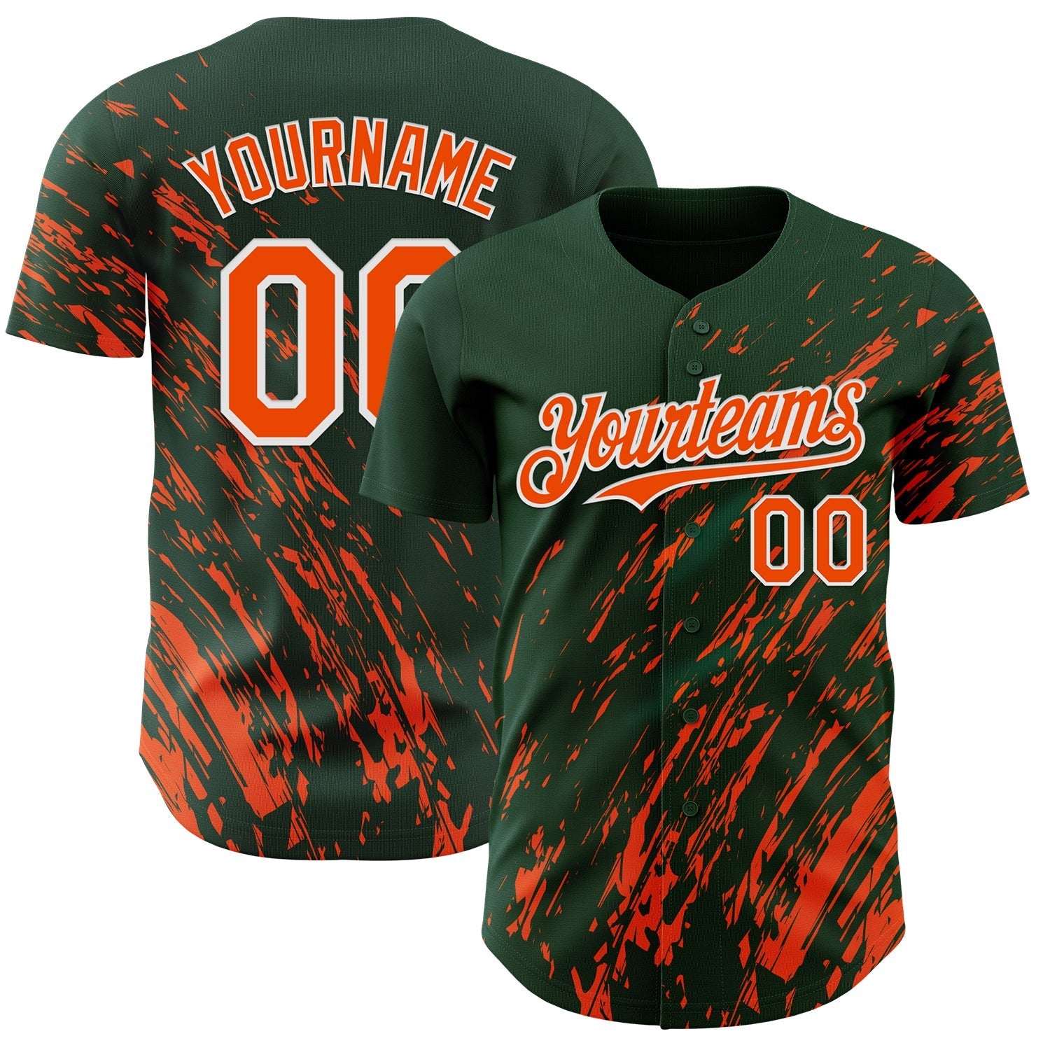 Custom Green Orange-White Paint Stroke Grunge Streak Authentic Baseball Jersey baseball jersey product view 1