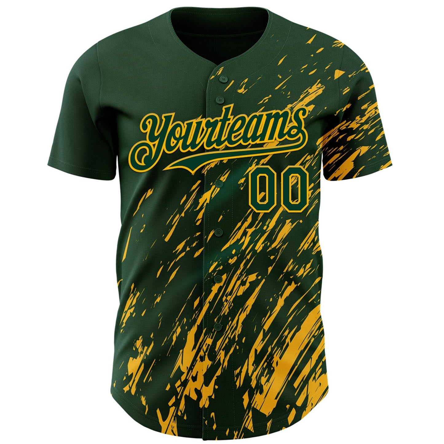 Custom Green Gold Paint Stroke Grunge Streak Authentic Baseball Jersey baseball jersey product view 2