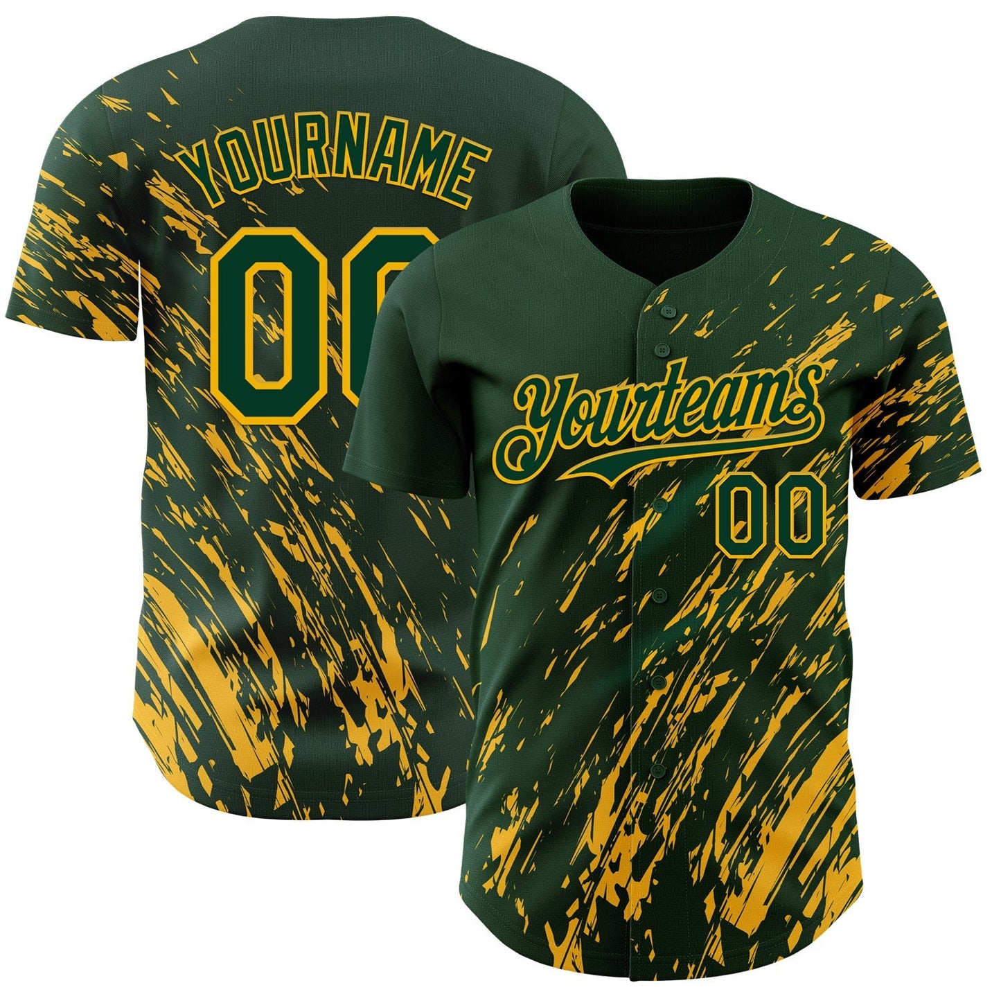 Custom Green Gold Paint Stroke Grunge Streak Authentic Baseball Jersey baseball jersey product view 1