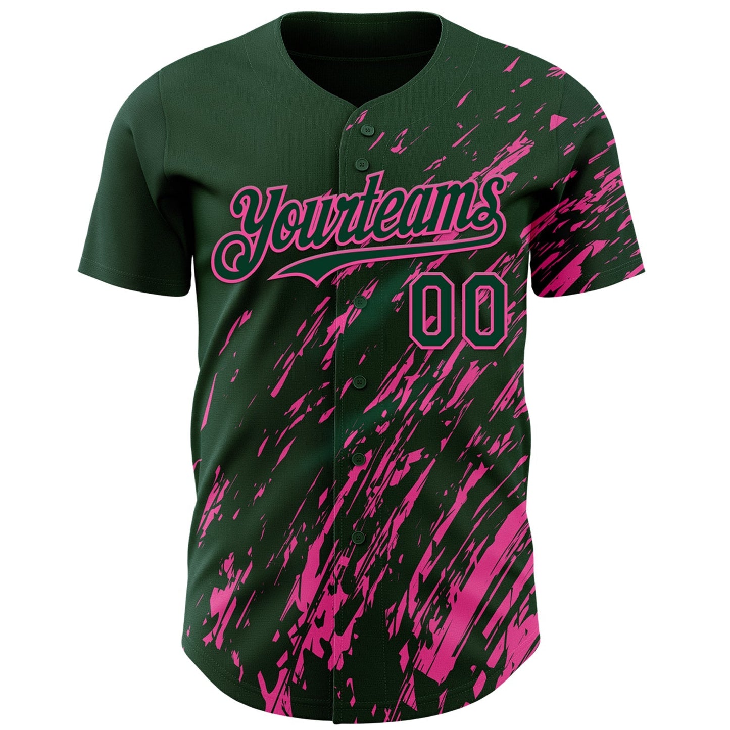 Custom Green Pink Paint Stroke Grunge Streak Authentic Baseball Jersey baseball jersey product view 2