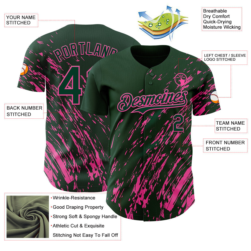 Custom Green Pink Paint Stroke Grunge Streak Authentic Baseball Jersey baseball jersey product view 3