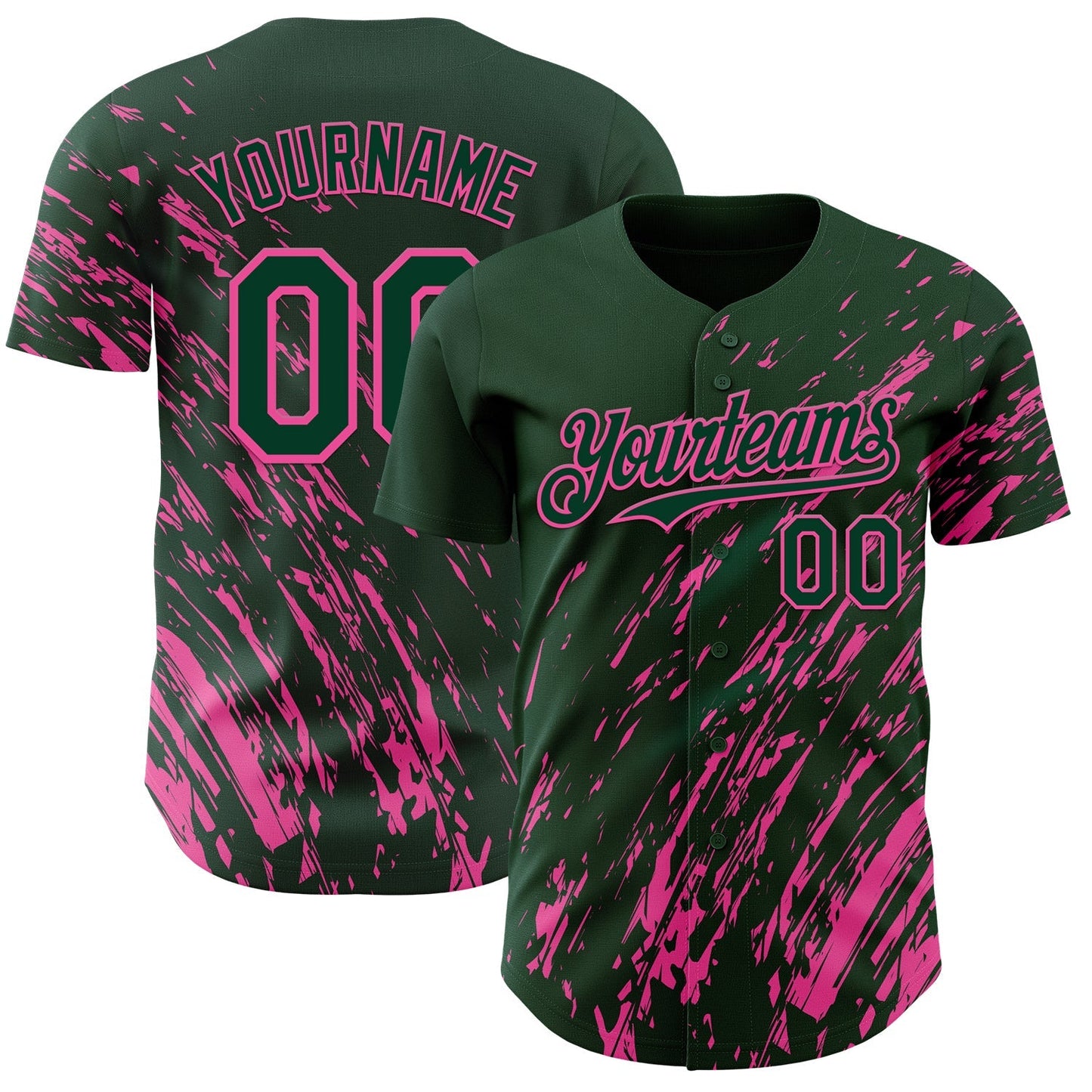 Custom Green Pink Paint Stroke Grunge Streak Authentic Baseball Jersey baseball jersey product view 1