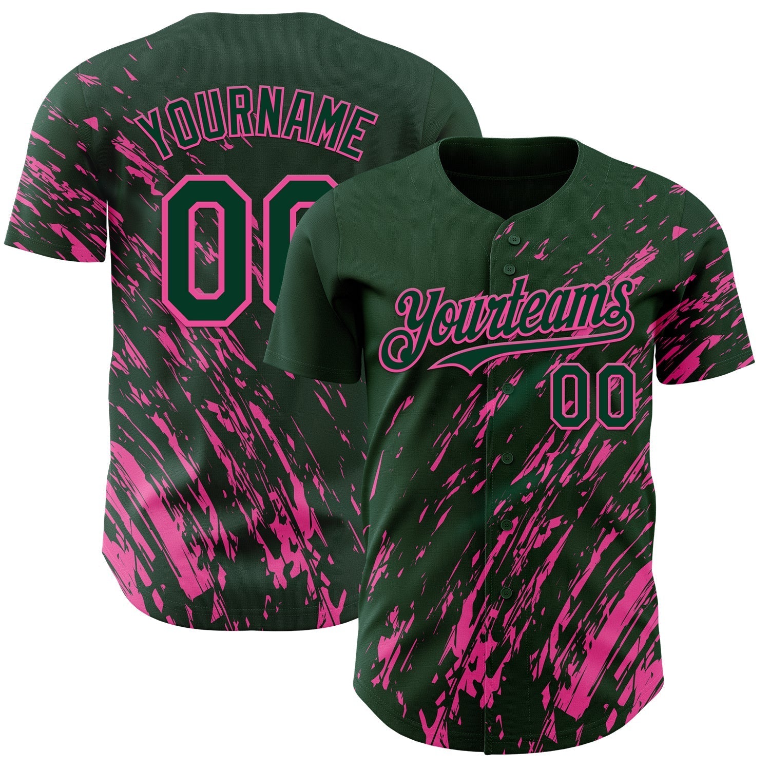 Custom Green Pink Paint Stroke Grunge Streak Authentic Baseball Jersey baseball jersey product view 1