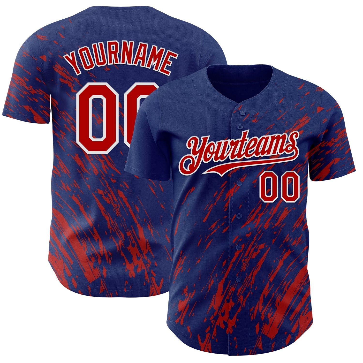 Custom Royal Red-White Paint Stroke Grunge Streak Authentic Baseball Jersey baseball jersey product view 1
