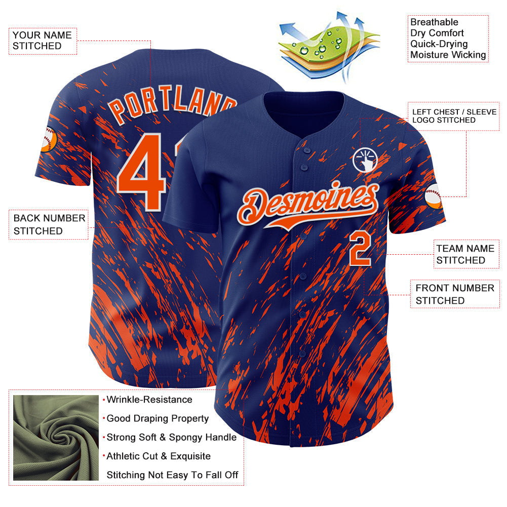 Custom Royal Orange-White Paint Stroke Grunge Streak Authentic Baseball Jersey baseball jersey product view 3