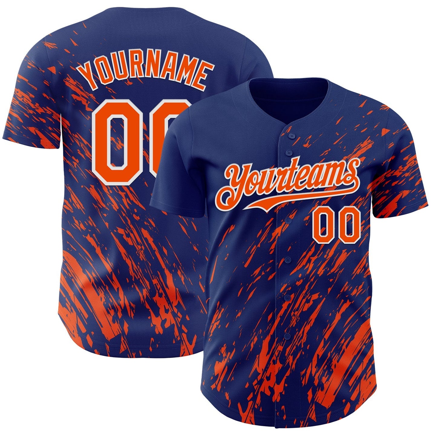Custom Royal Orange-White Paint Stroke Grunge Streak Authentic Baseball Jersey baseball jersey product view 1