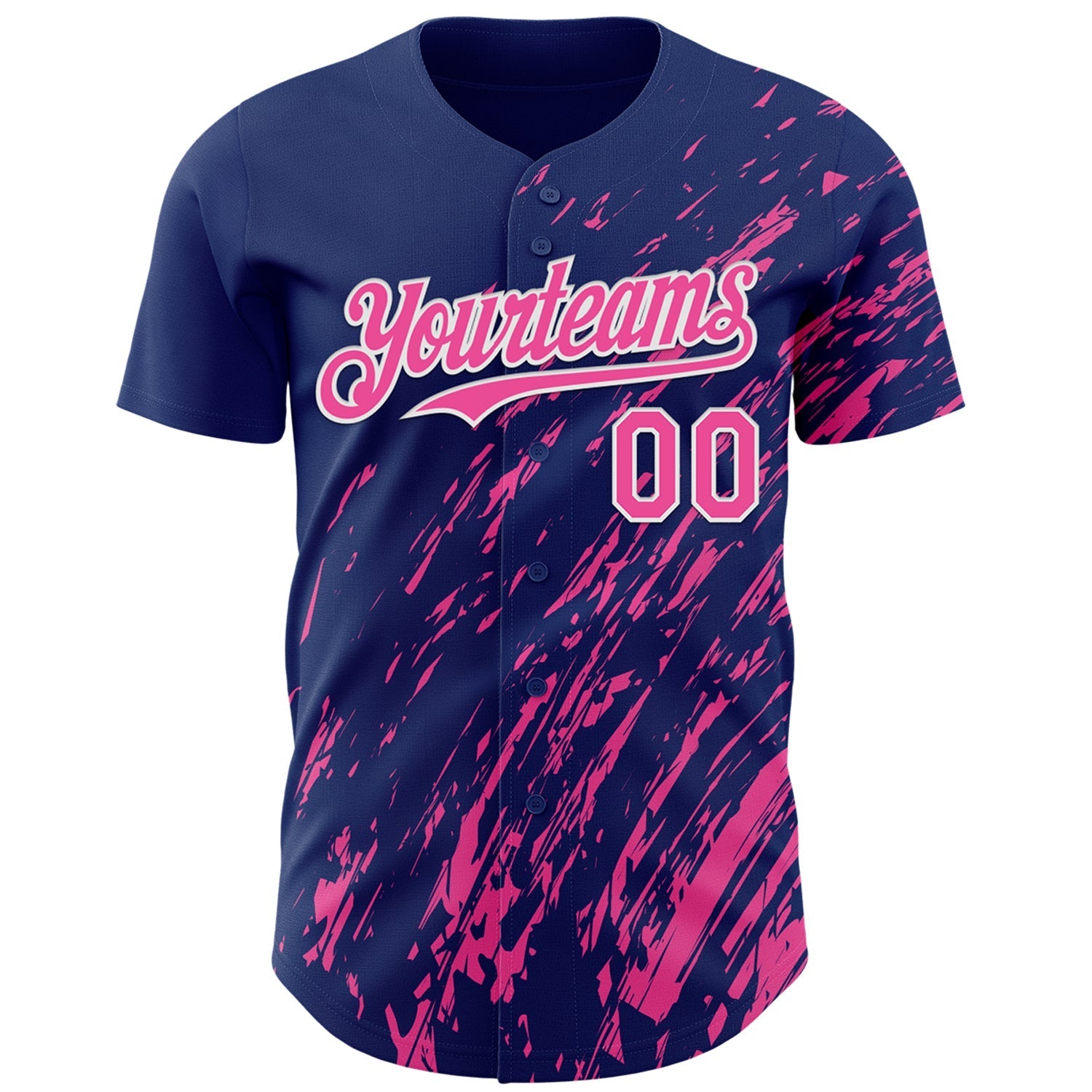 Custom Royal Pink-White Paint Stroke Grunge Streak Authentic Baseball Jersey baseball jersey product view 2