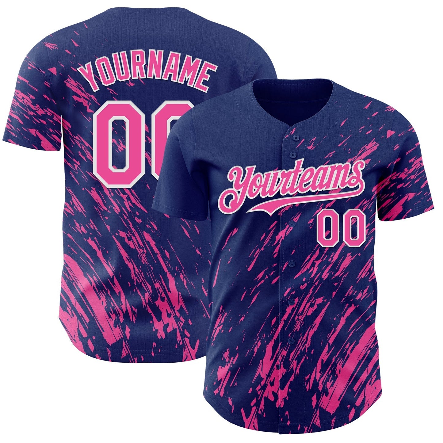 Custom Royal Pink-White Paint Stroke Grunge Streak Authentic Baseball Jersey baseball jersey product view 1