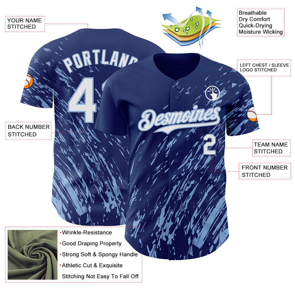 Custom Royal White-Light Blue Paint Stroke Grunge Streak Authentic Baseball Jersey baseball jersey product view 3