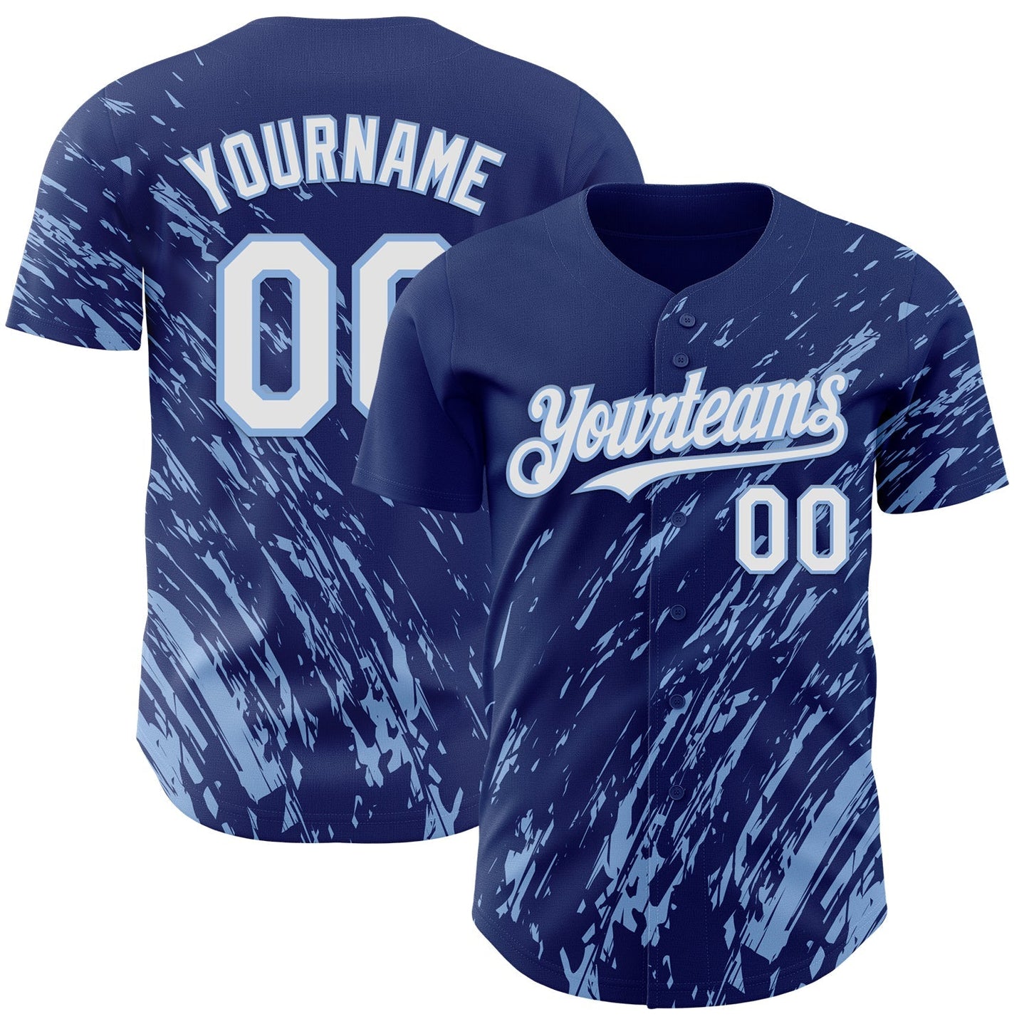 Custom Royal White-Light Blue Paint Stroke Grunge Streak Authentic Baseball Jersey baseball jersey product view 1