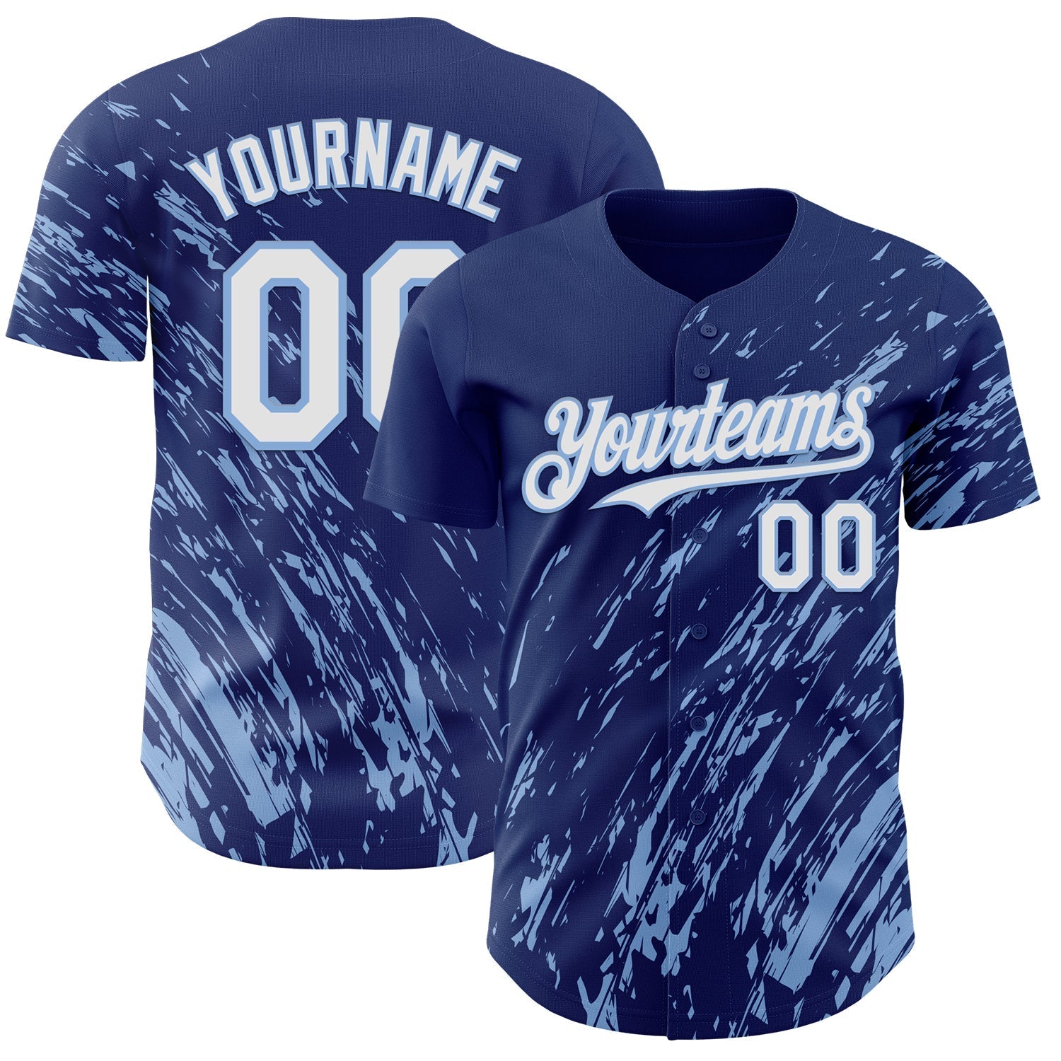 Custom Royal White-Light Blue Paint Stroke Grunge Streak Authentic Baseball Jersey baseball jersey product view 1