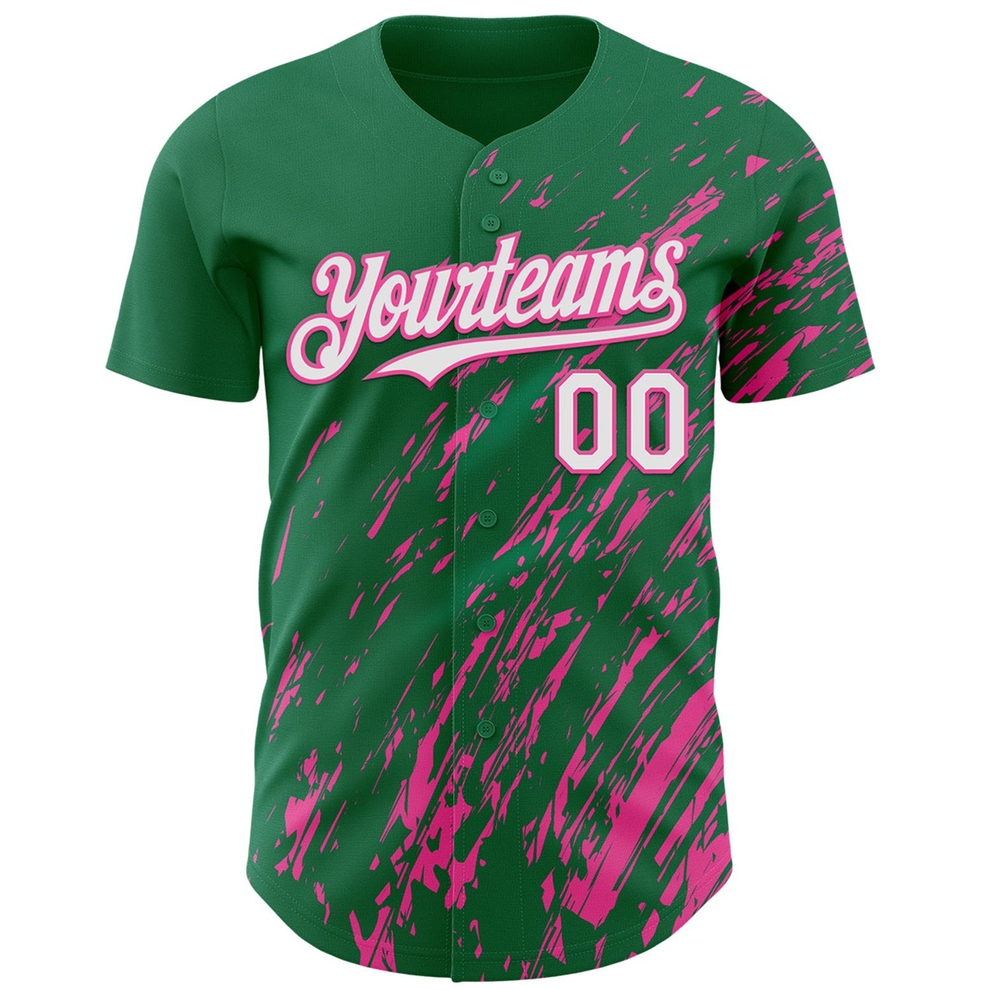 Custom Kelly Green White-Pink Paint Stroke Grunge Streak Authentic Baseball Jersey baseball jersey product view 2