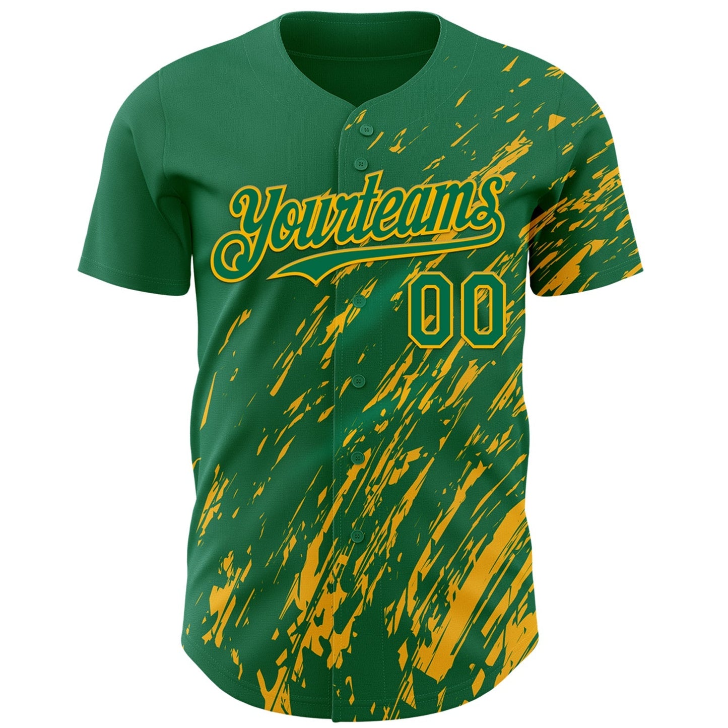 Custom Kelly Green Gold Paint Stroke Grunge Streak Authentic Baseball Jersey baseball jersey product view 2