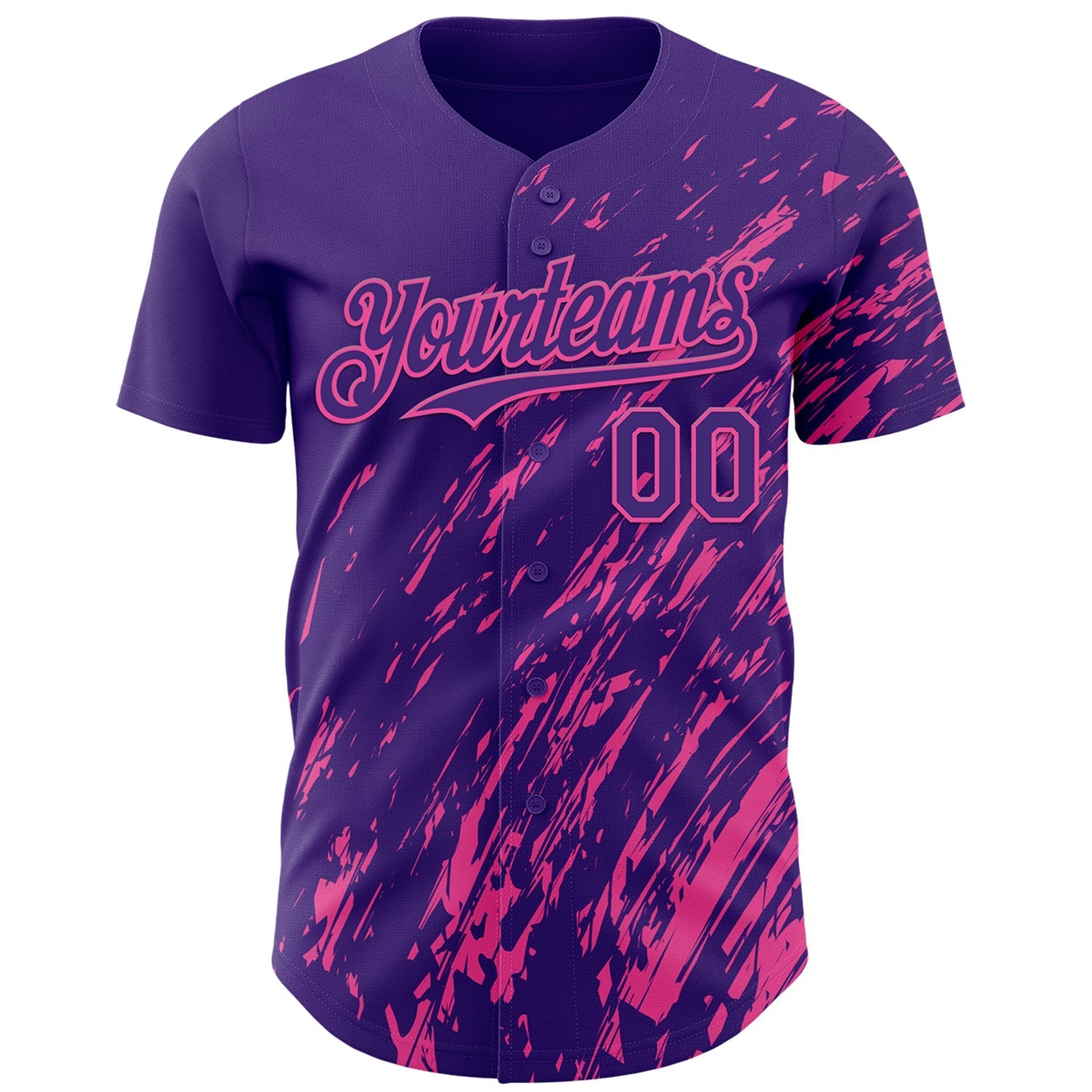 Custom Purple Pink Paint Stroke Grunge Streak Authentic Baseball Jersey baseball jersey product view 2