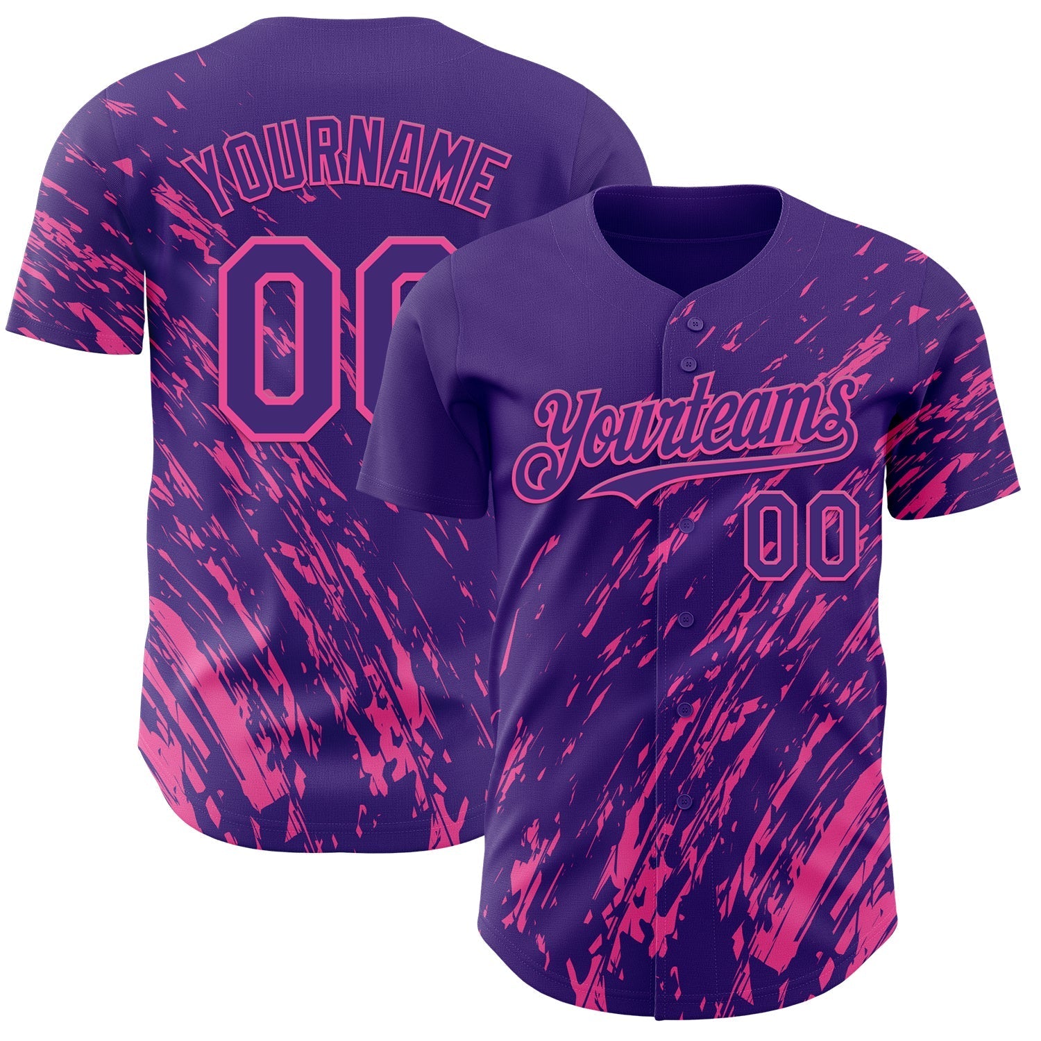 Custom Purple Pink Paint Stroke Grunge Streak Authentic Baseball Jersey baseball jersey product view 1